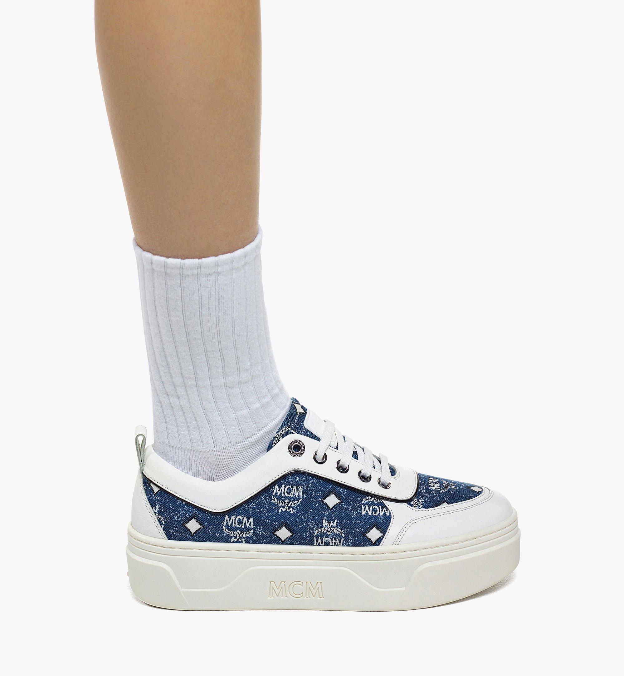 MCM Skyward Platform Sneakers in Vintage Denim Jacquard Blue MESDSSW01LE039 ほかの角度から見る 4