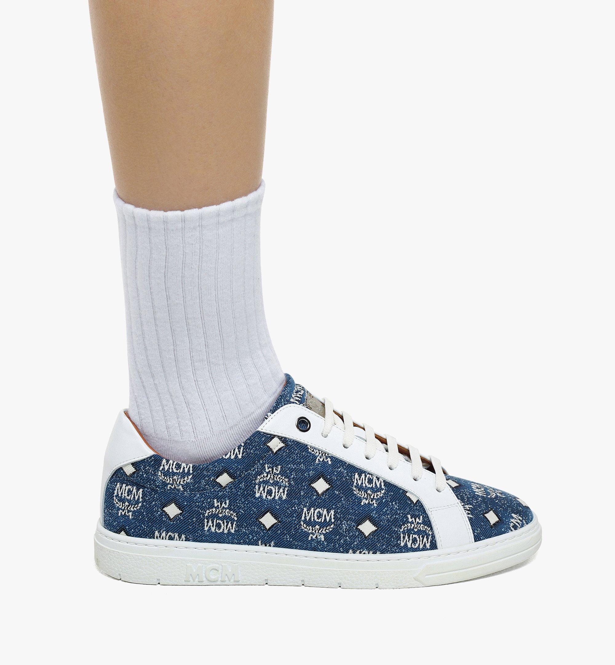 【関税&送料込】Mcm Printed Canvas Terrain Sneakers MCM Terrain Vintage Jacquard Monogram Low Top Blue Sneakers
