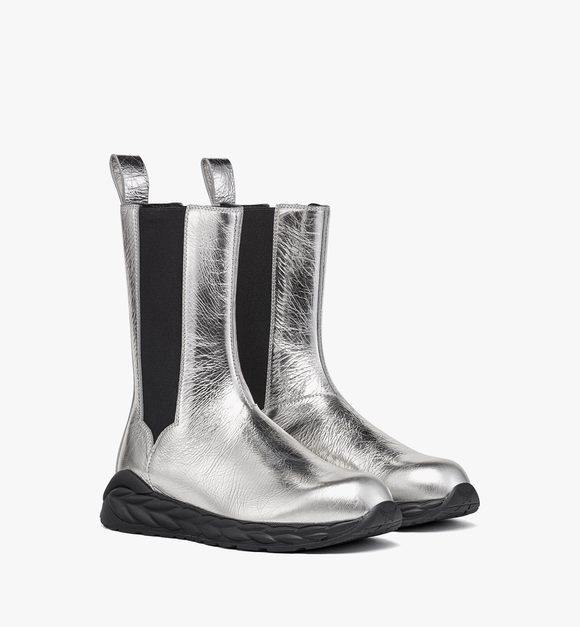 Mcm Skywander Boots In Metallic Calf Leather In Silver