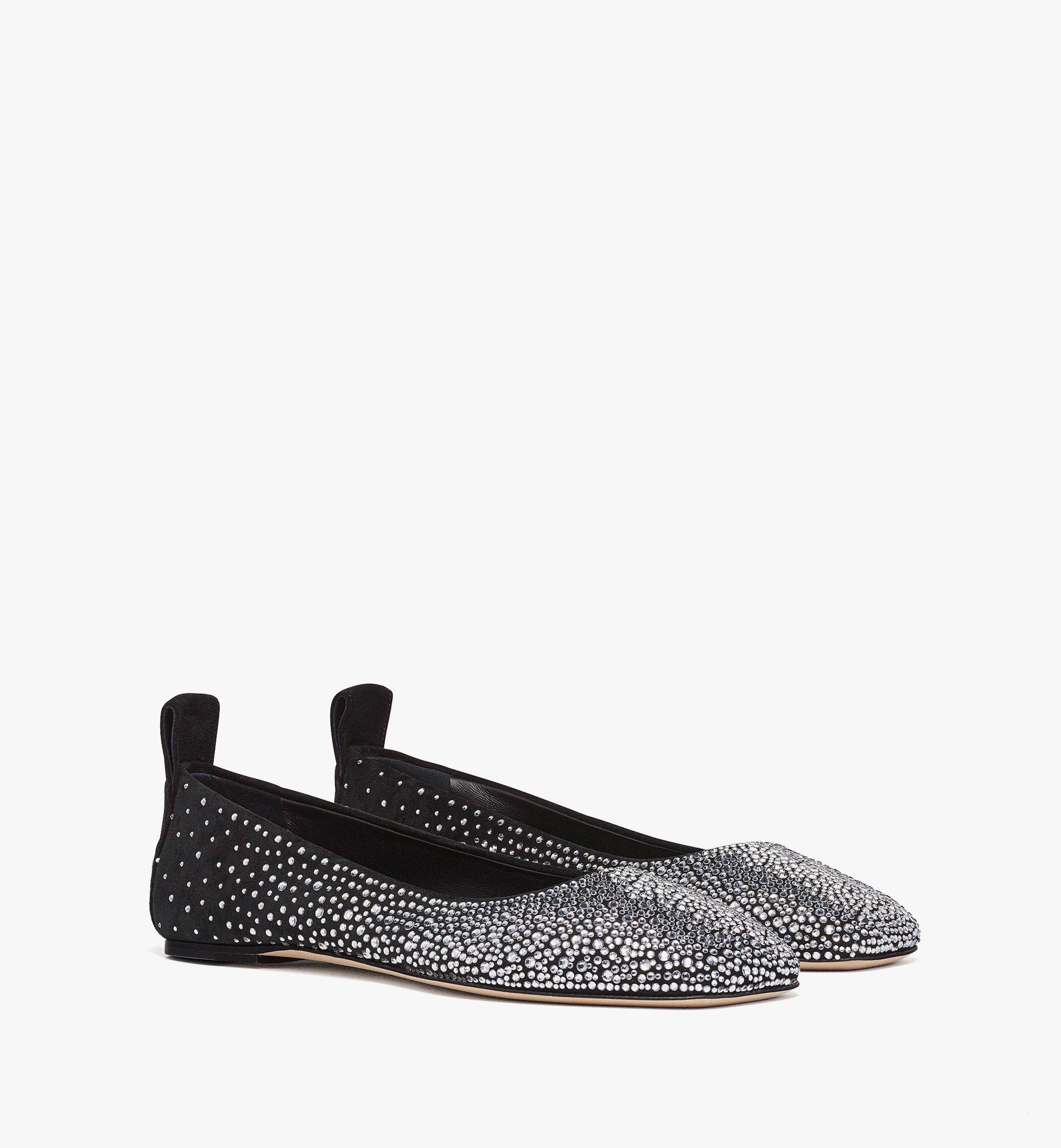 MCM Ballerina Shoes in Gradation Crystal Suede Black MESEAMM04BK039 Alternate View 1