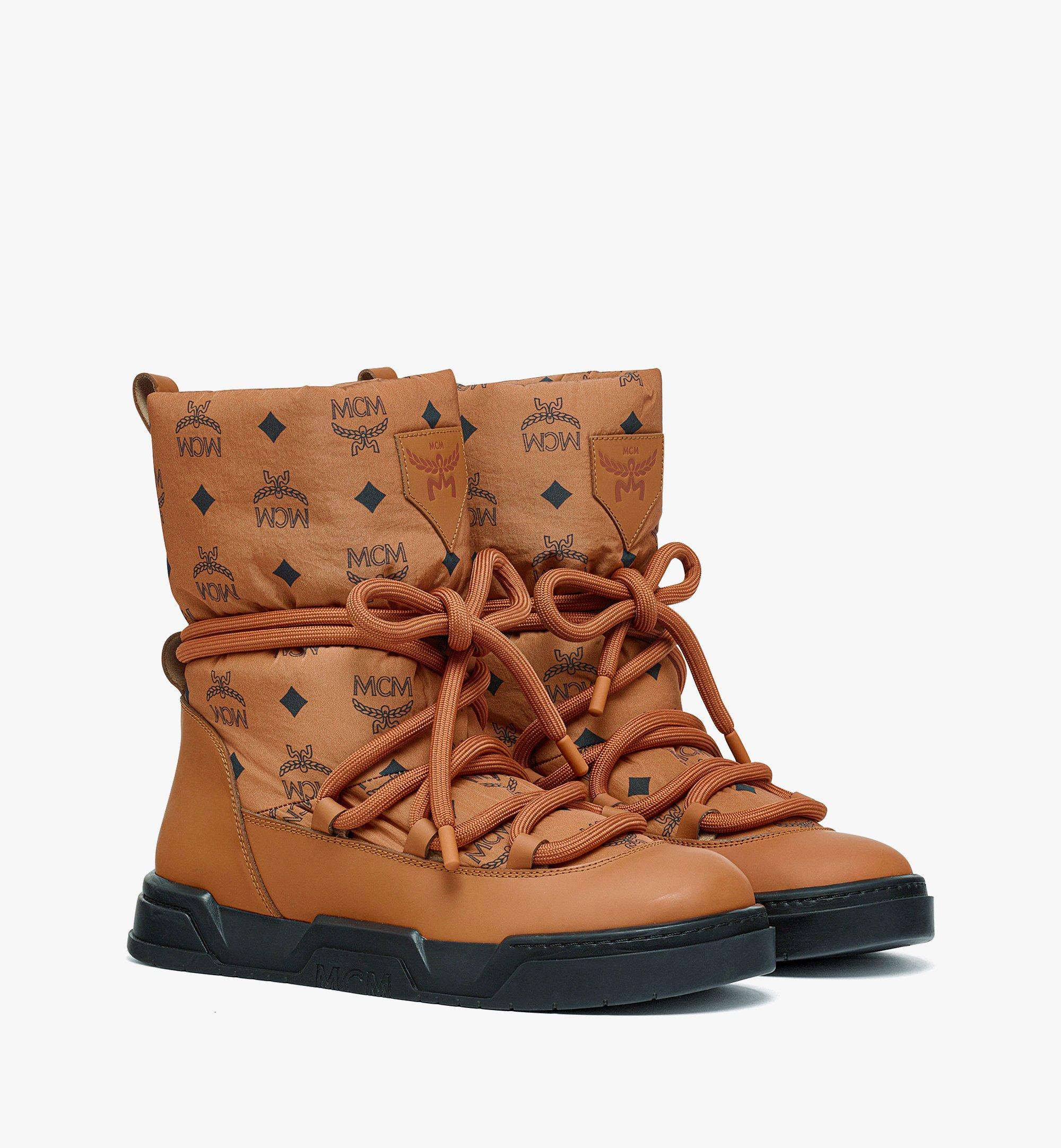 MCM Skyward Ankle Boots in Padded Monogram Nylon Cognac MESEASW01CO038 Alternate View 1