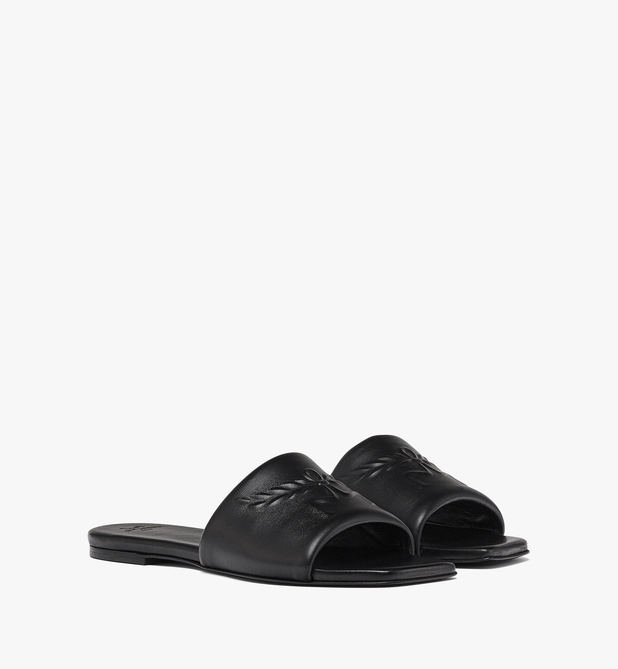 36 IT Laurel Flat Sandals in Lamb Leather Black | MCM ®US