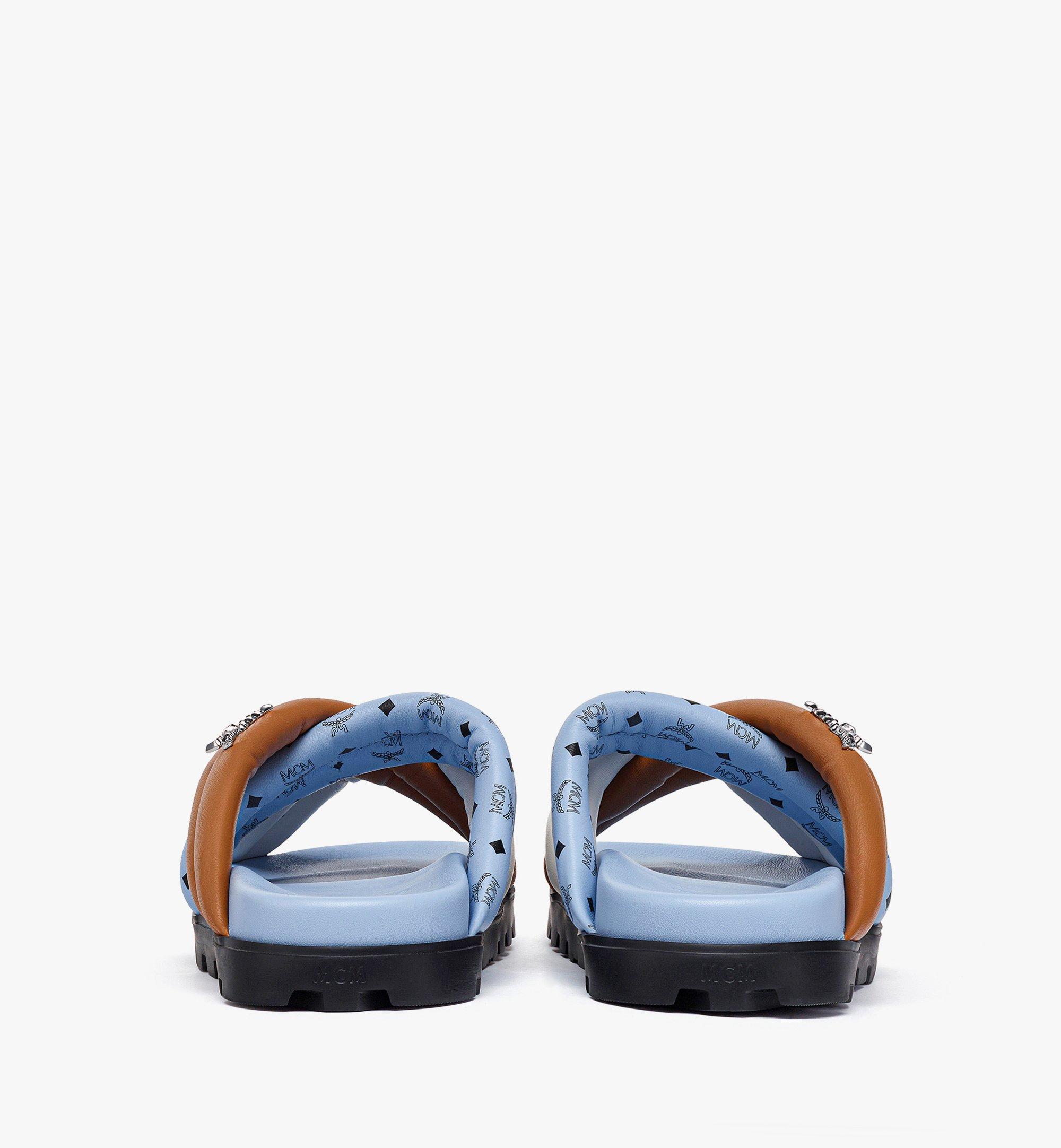 36 IT Monogram Cross Sandals in Lamb Leather Blue | MCM ®US