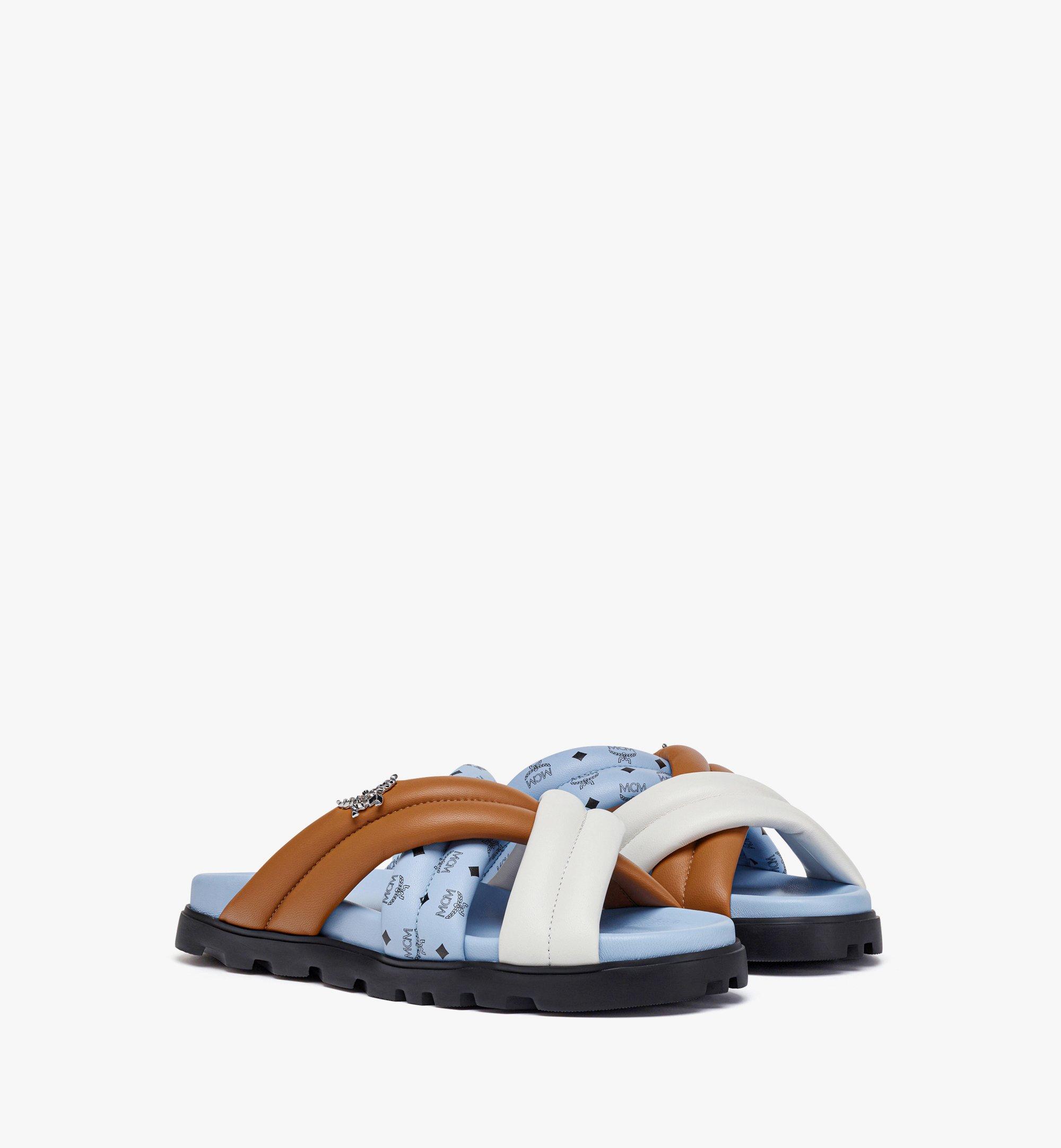Mcm Monogram Cross Sandal In Lamb Leather In Chambray Blue