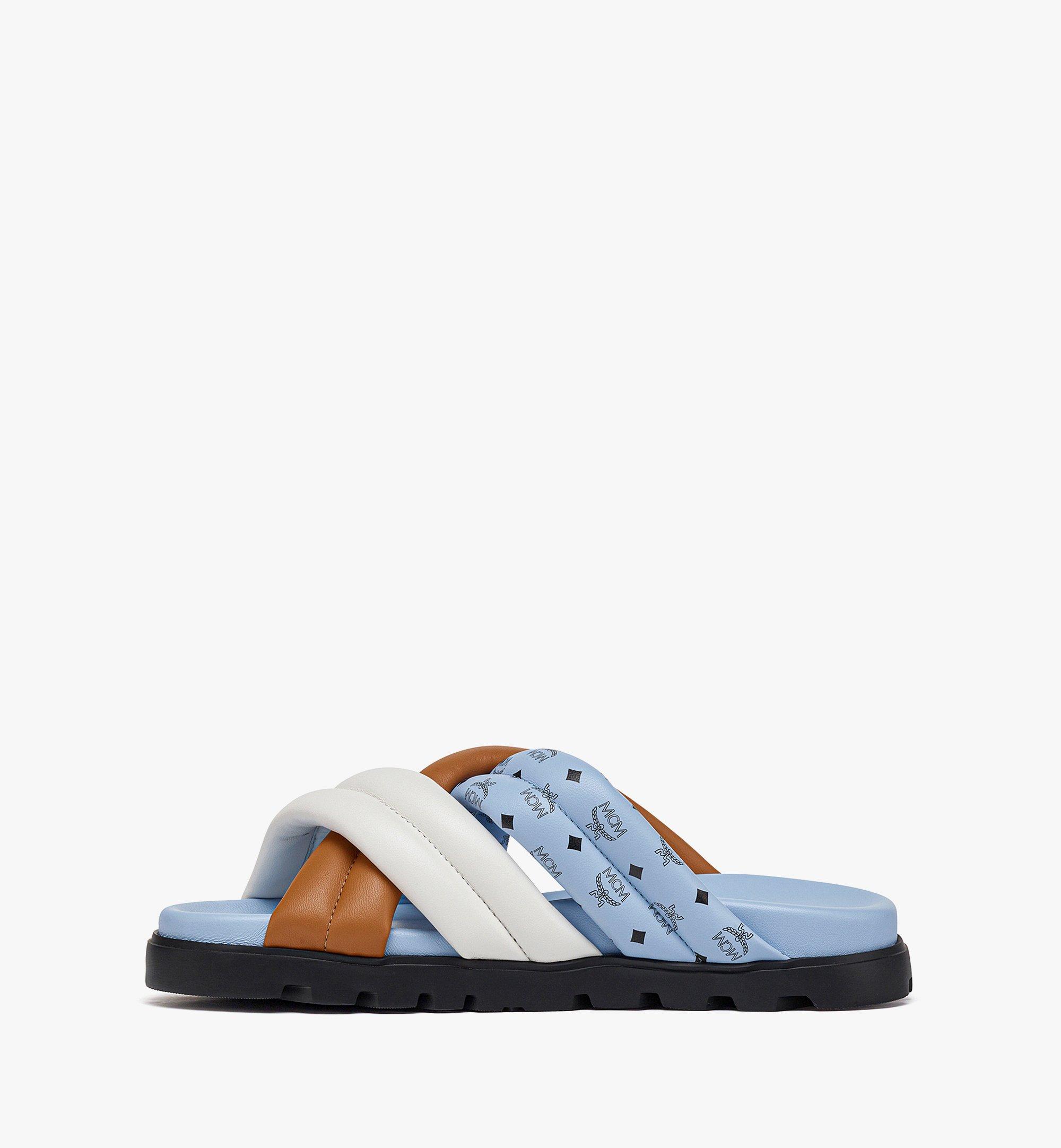 38 IT Monogram Cross Sandals in Lamb Leather Blue | MCM ®US