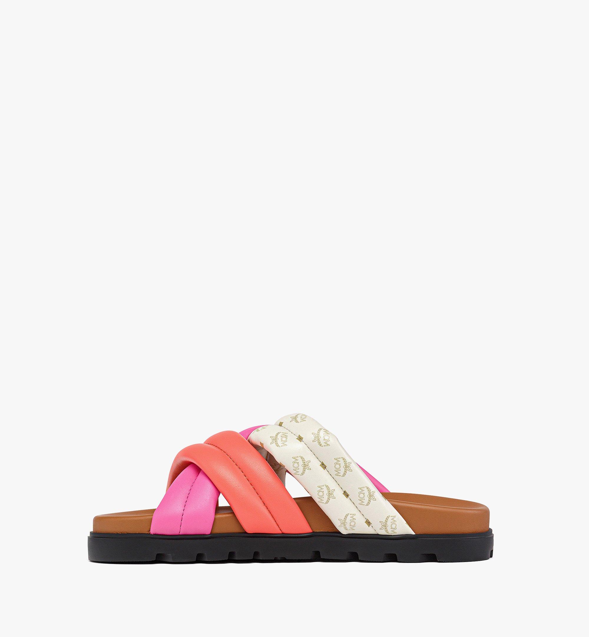 MCM Monogram Cross Sandals in Lamb Leather Pink MESESMM04Q1038 Alternate View 1