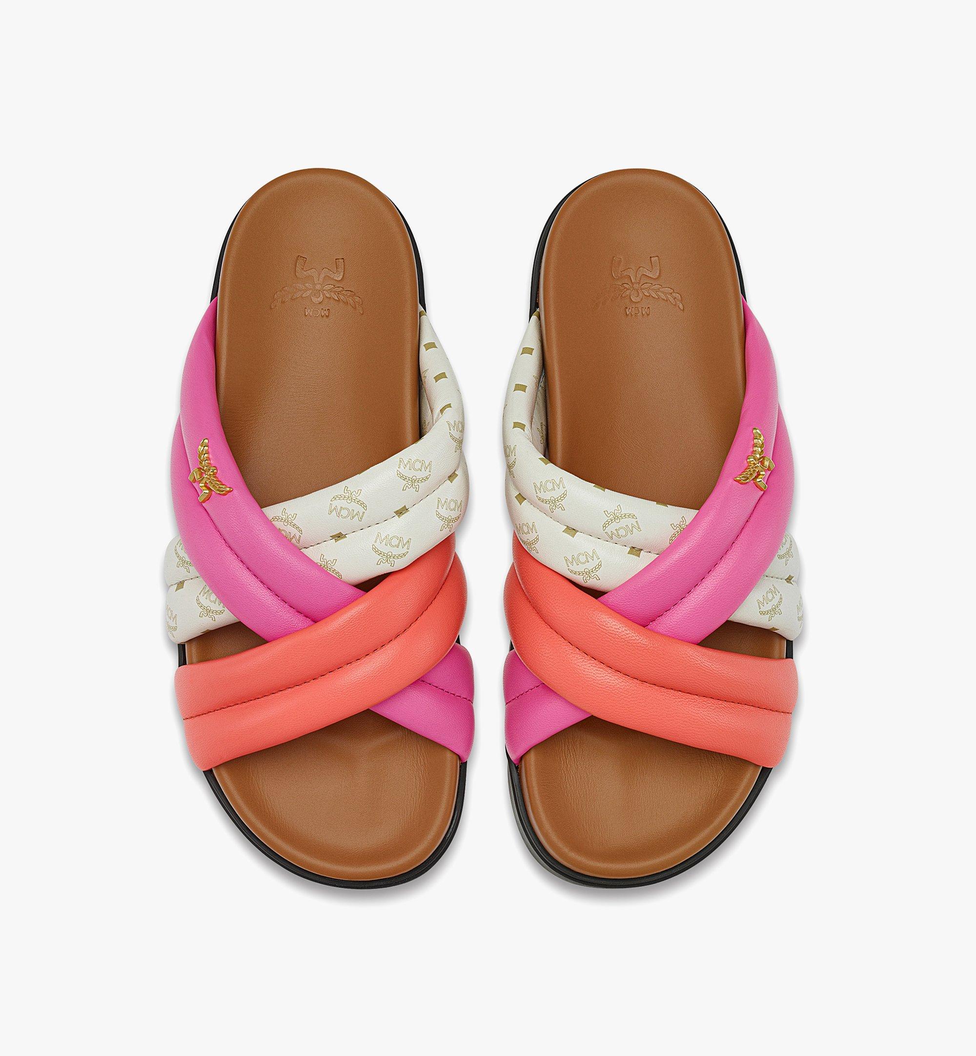 MCM Monogram Cross Sandals in Lamb Leather Pink MESESMM04Q1038 Alternate View 4