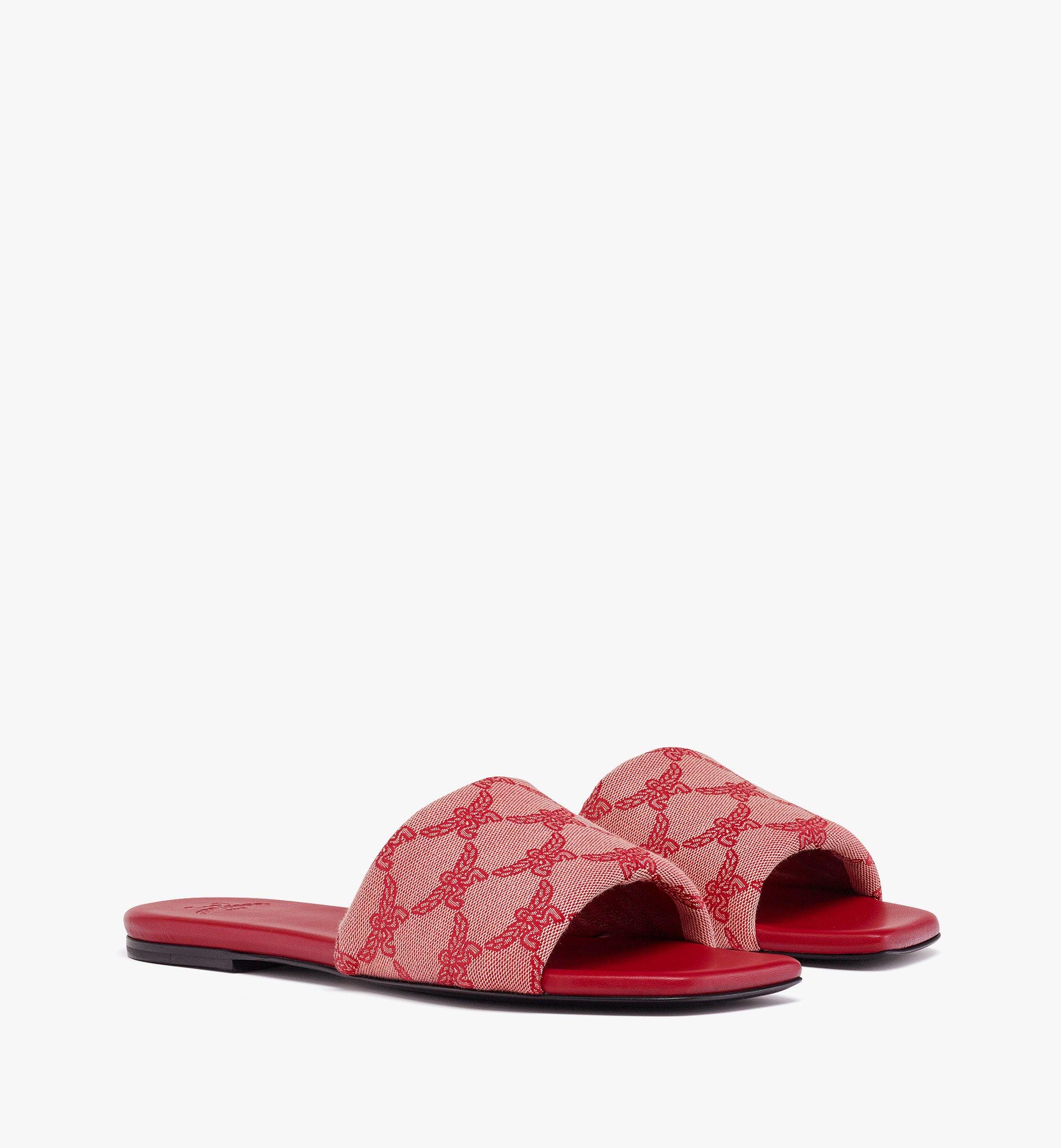 Mcm Flat Sandals In Lauretos Jacquard In Valentine Red