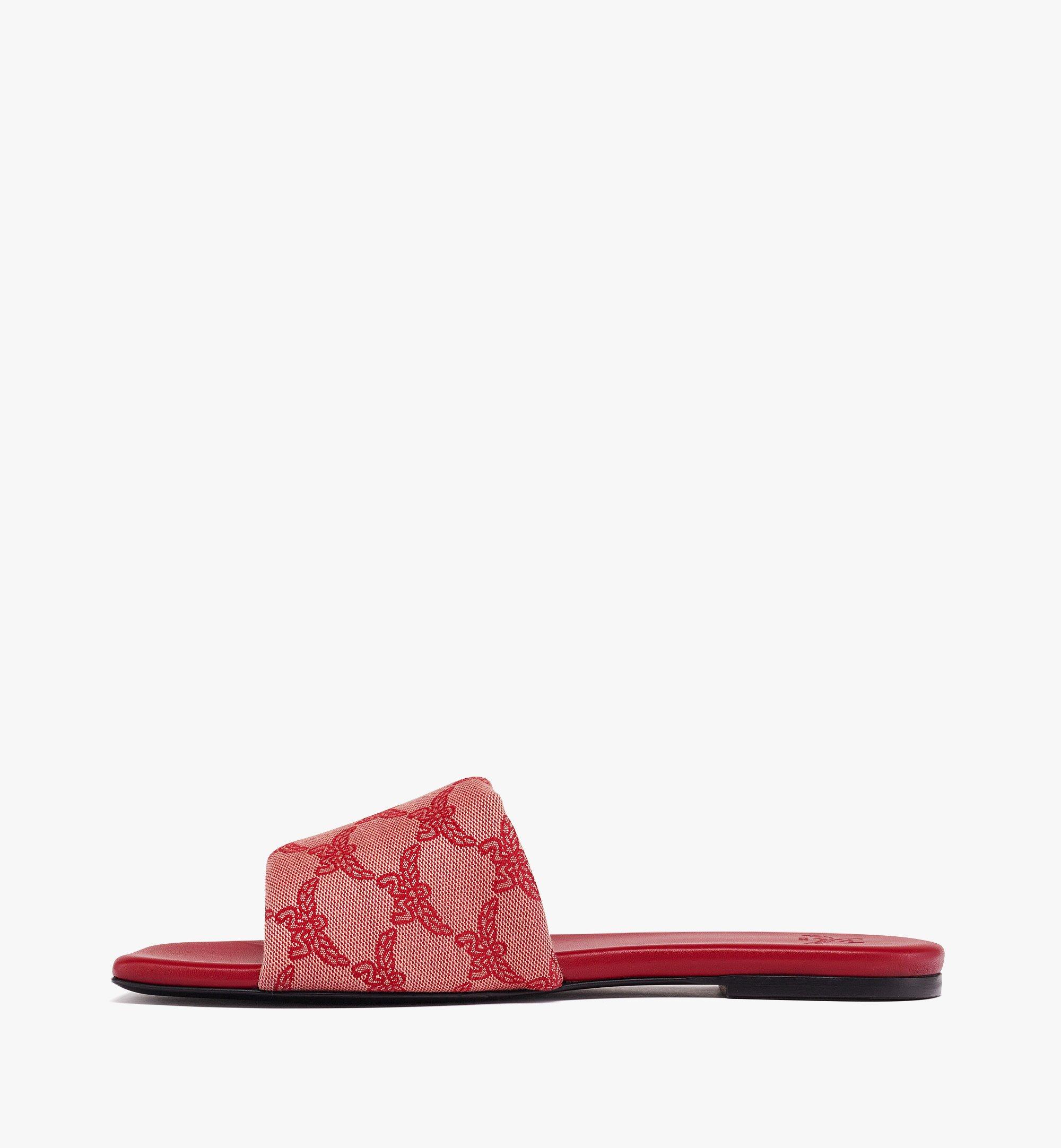 MCM Flat Sandals in Lauretos Jacquard Red MESESMM06X0037 Alternate View 1