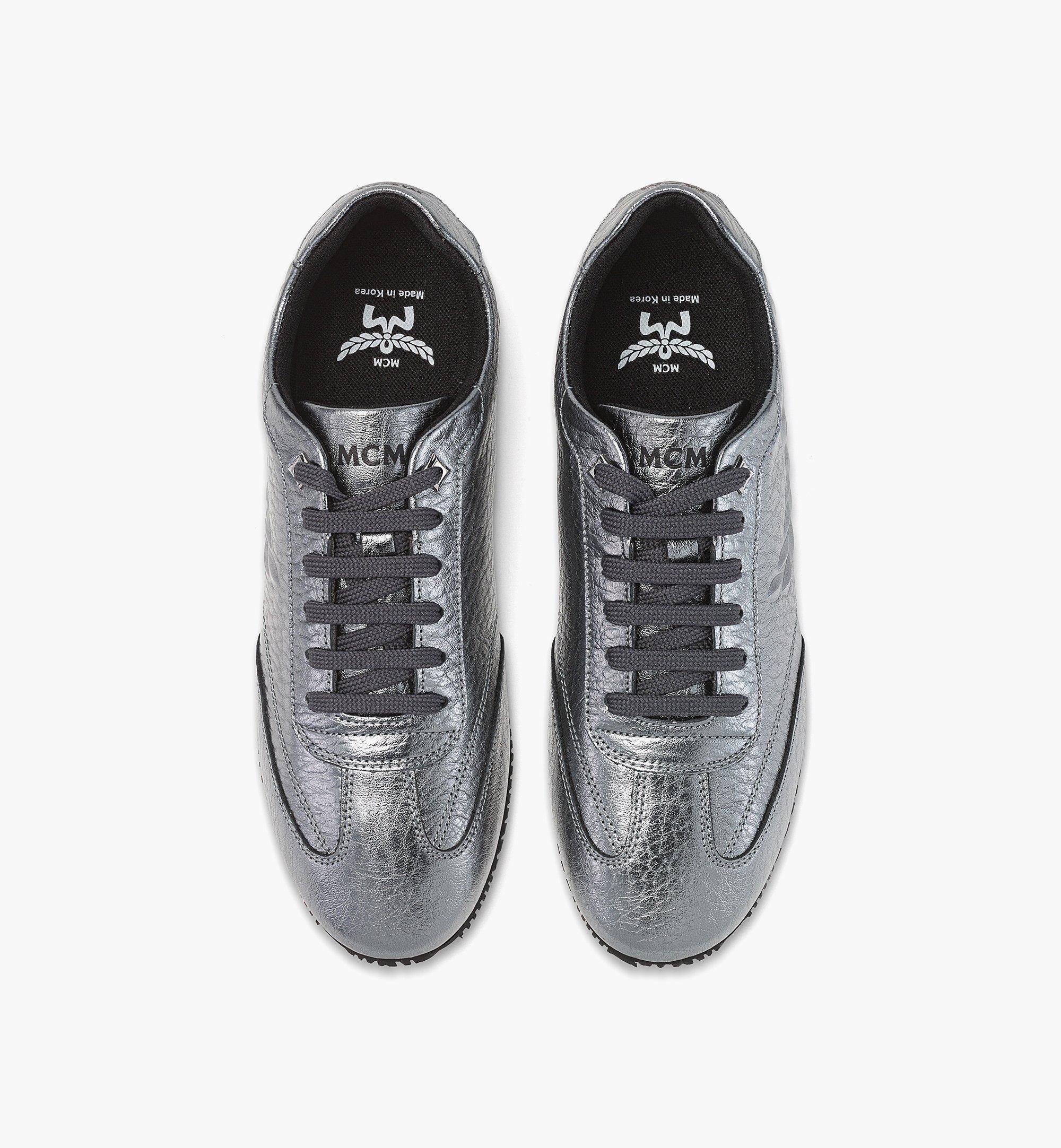 MCM Federlite Lo Sneakers in Laurel Metallic Leather Silver MESFAAP02SV038 Alternate View 4