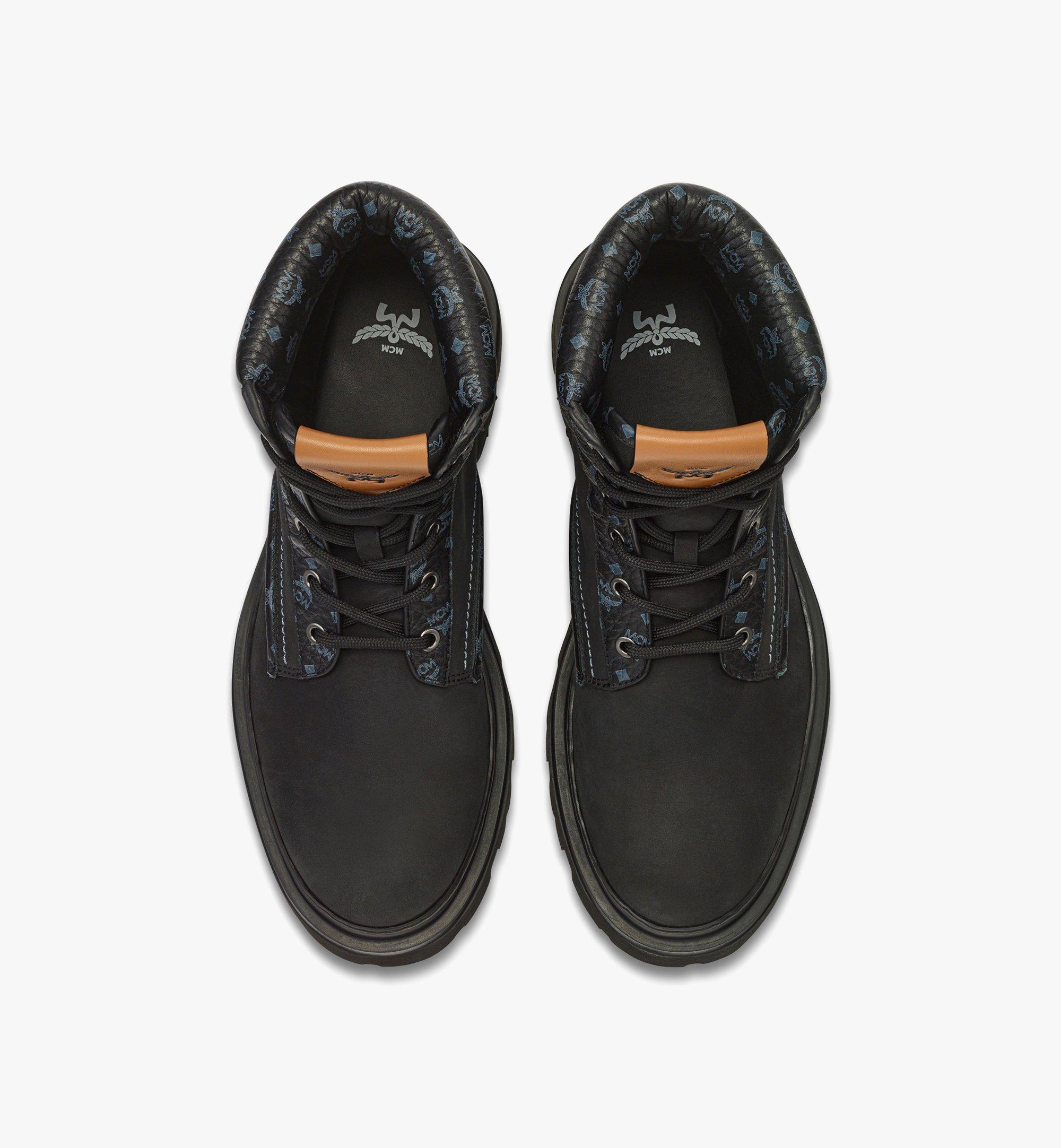 MCM Ankle Boots in Nubuck and Monogram Print Leather Black MESFAMM01BK036 Alternate View 4