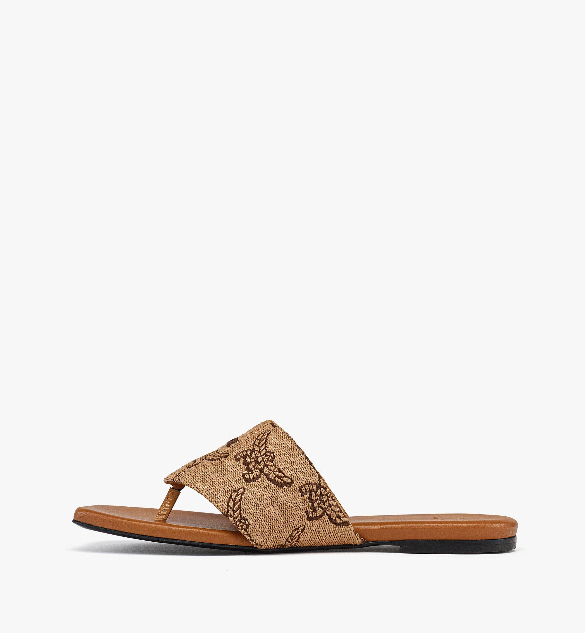 MCM Flat Sandals in Lauretos Raffia Jacquard Beige MESFSMM04IN038 ほかの角度から見る 1