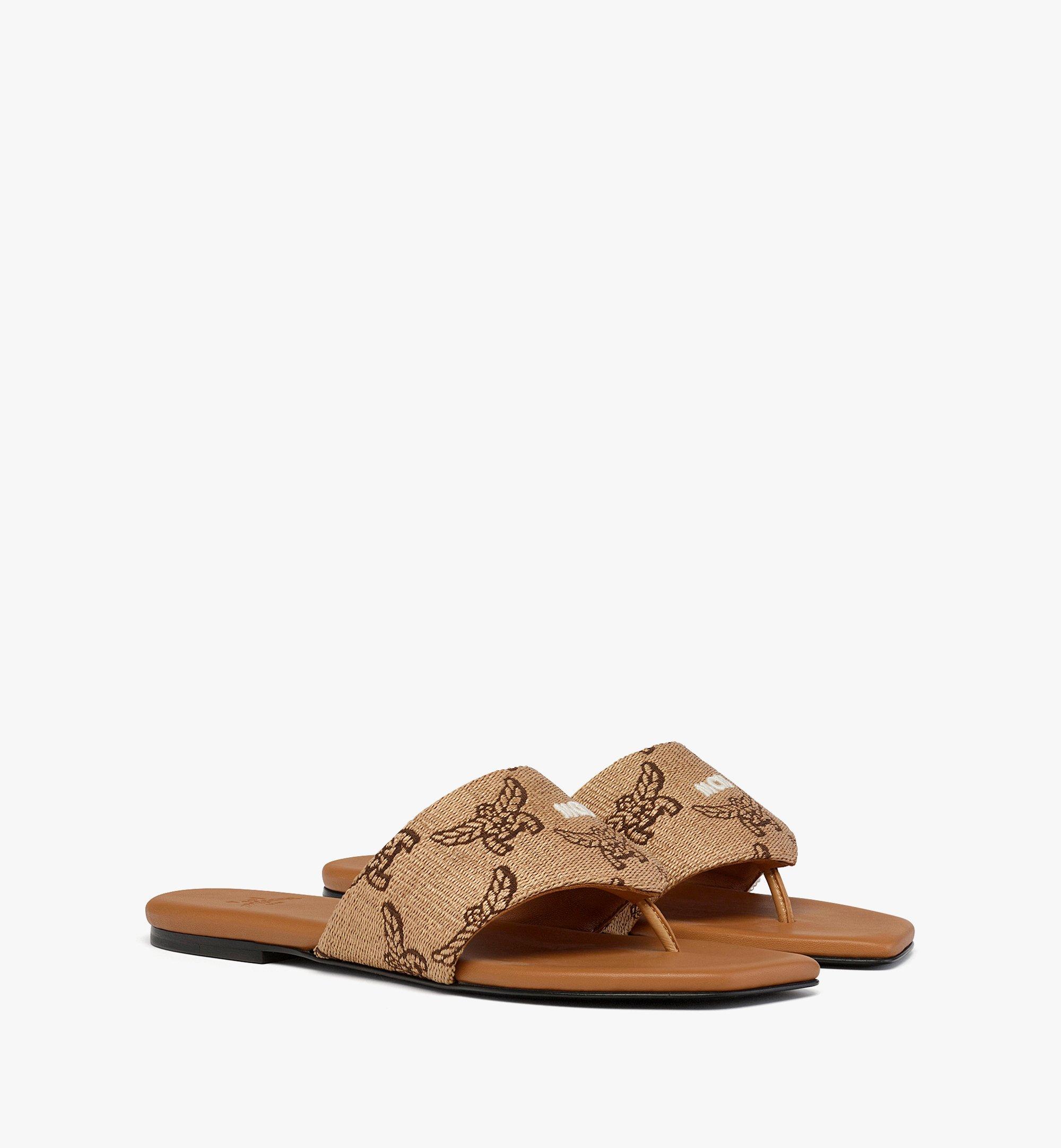 MCM Flat Sandals in Lauretos Raffia Jacquard Beige MESFSMM04IN040 Plus de photos 1