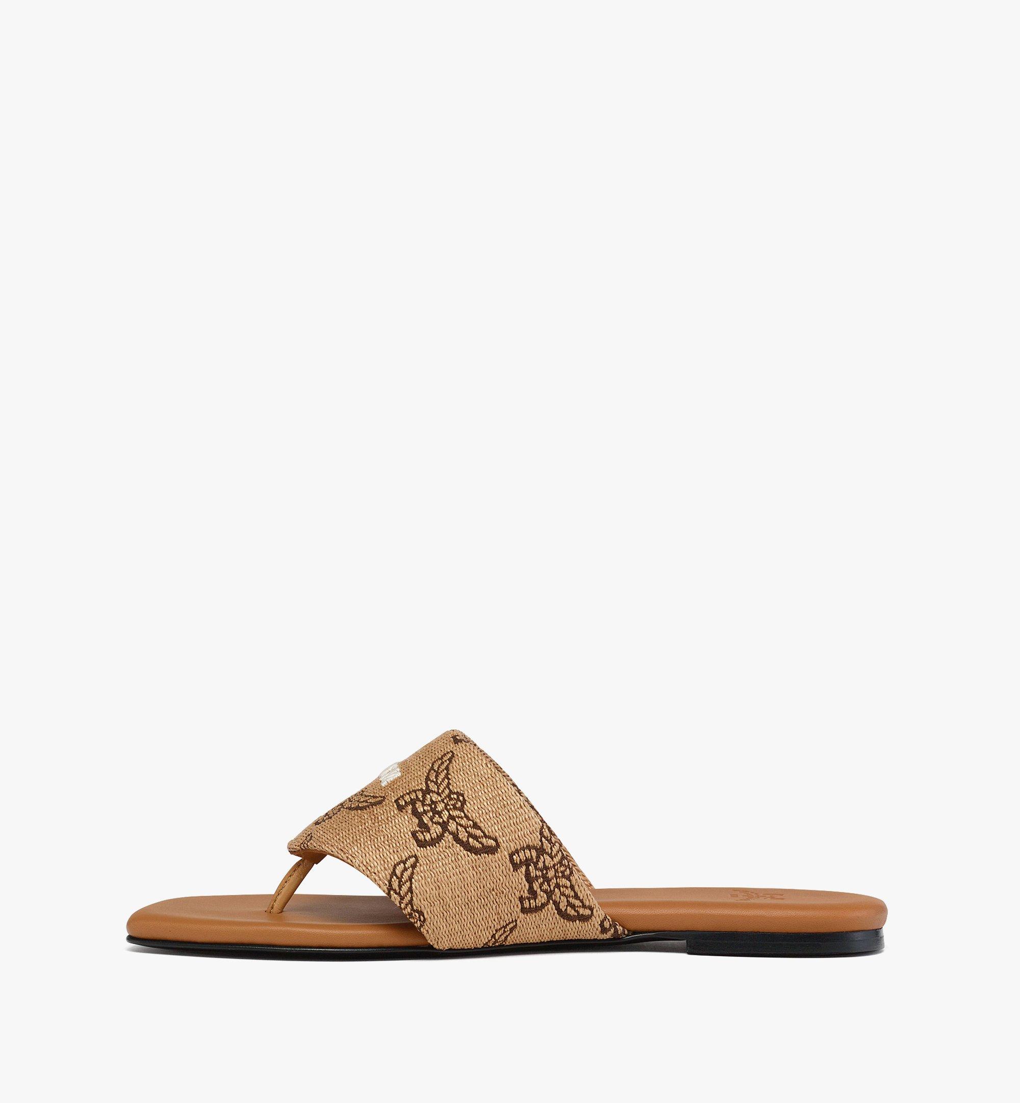 MCM Flat Sandals in Lauretos Raffia Jacquard Beige MESFSMM04IN040 Plus de photos 1