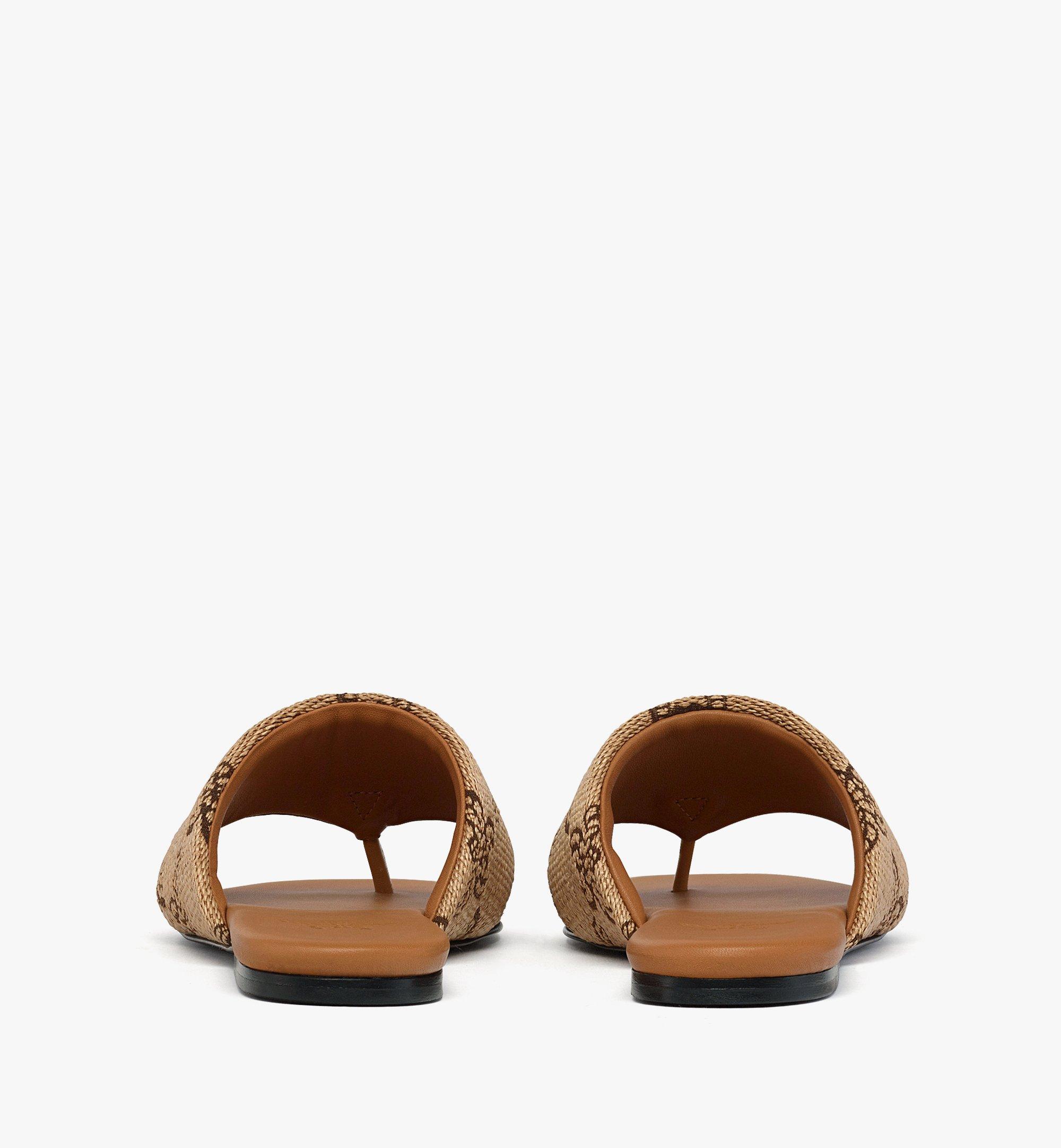 MCM Flat Sandals in Lauretos Raffia Jacquard Beige MESFSMM04IN040 Plus de photos 2