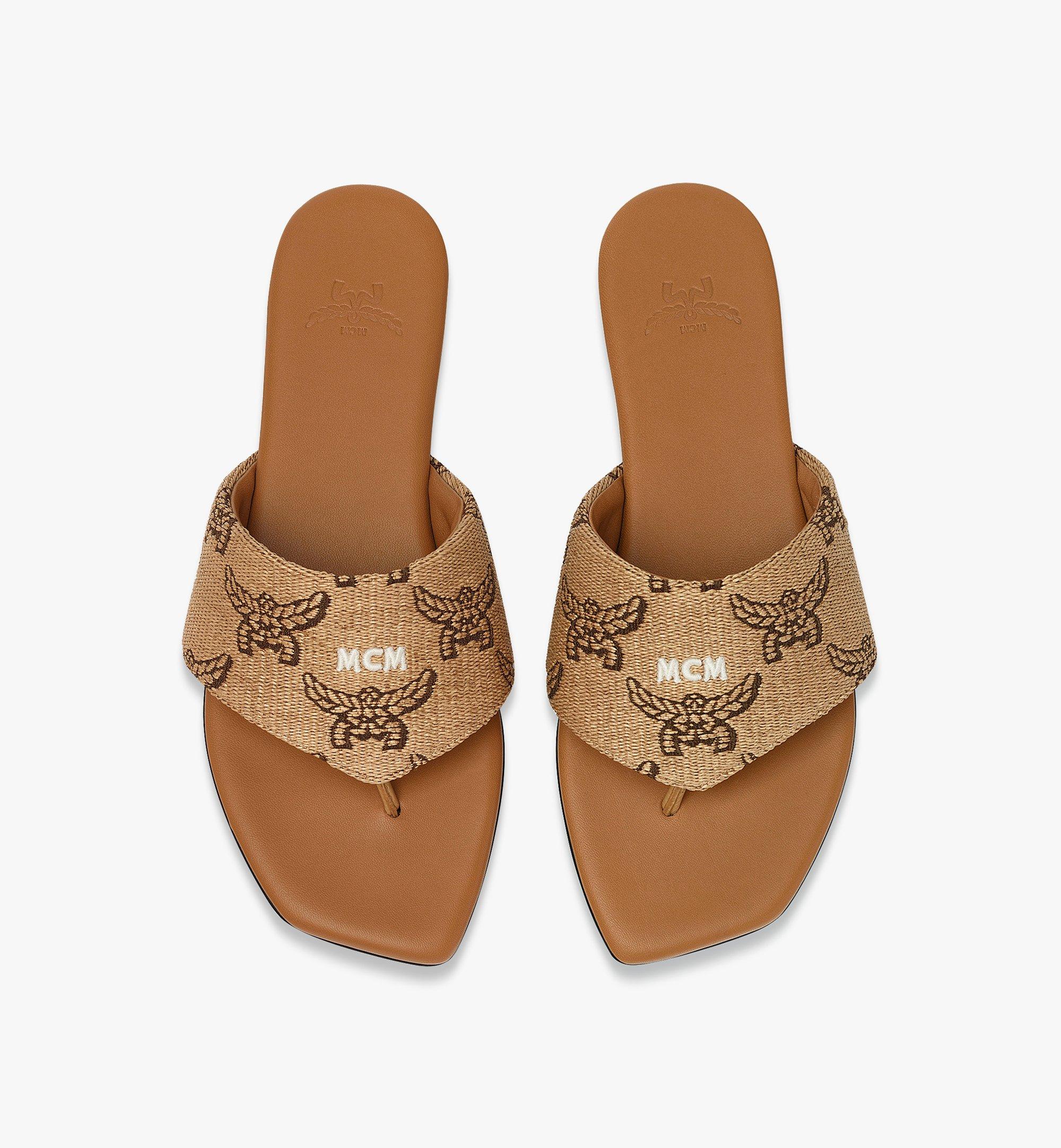 MCM Flat Sandals in Lauretos Raffia Jacquard Beige MESFSMM04IN040 Plus de photos 4