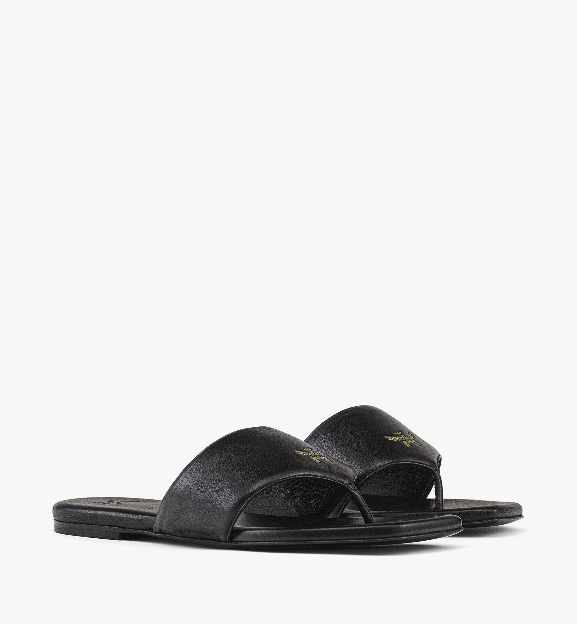 MCM Flat Sandals in Lamb Leather Black MESFSMM05BK038 Alternate View 1