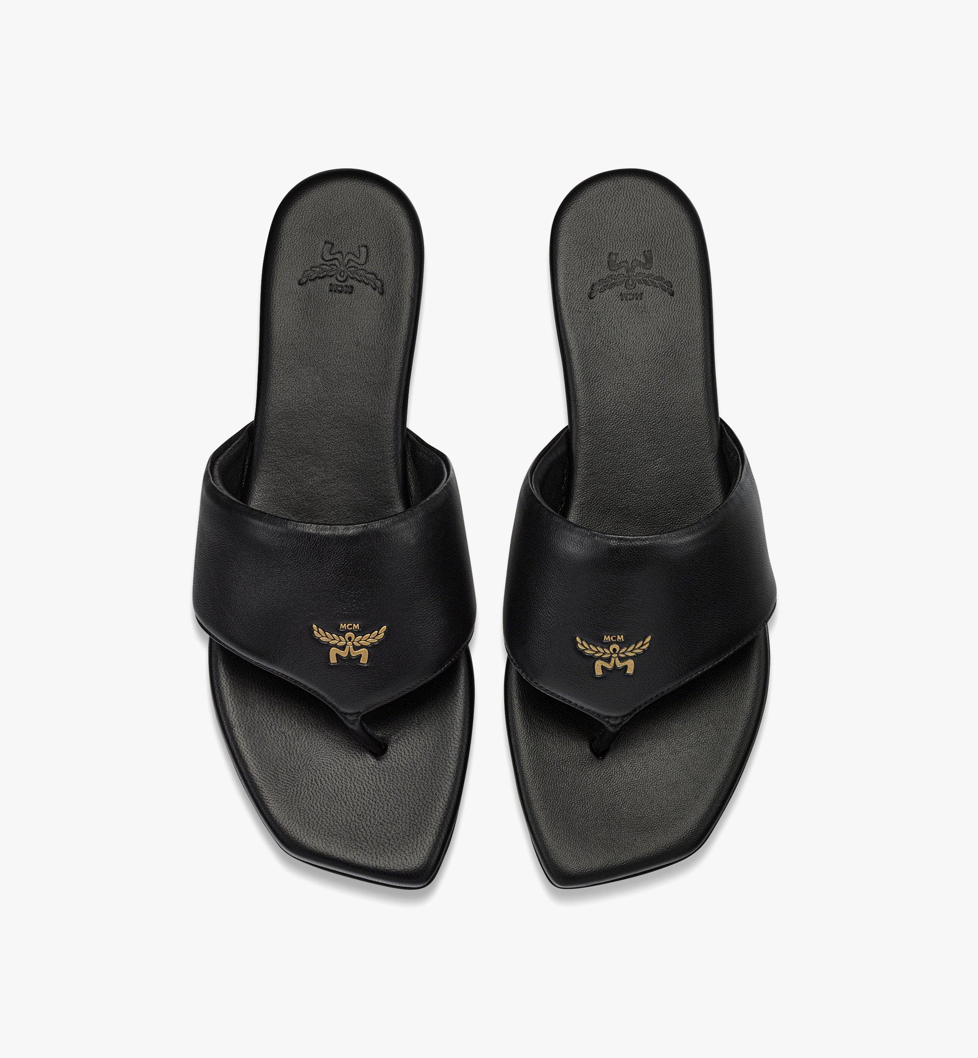 MCM Flat Sandals in Lamb Leather Black MESFSMM05BK038 Alternate View 4
