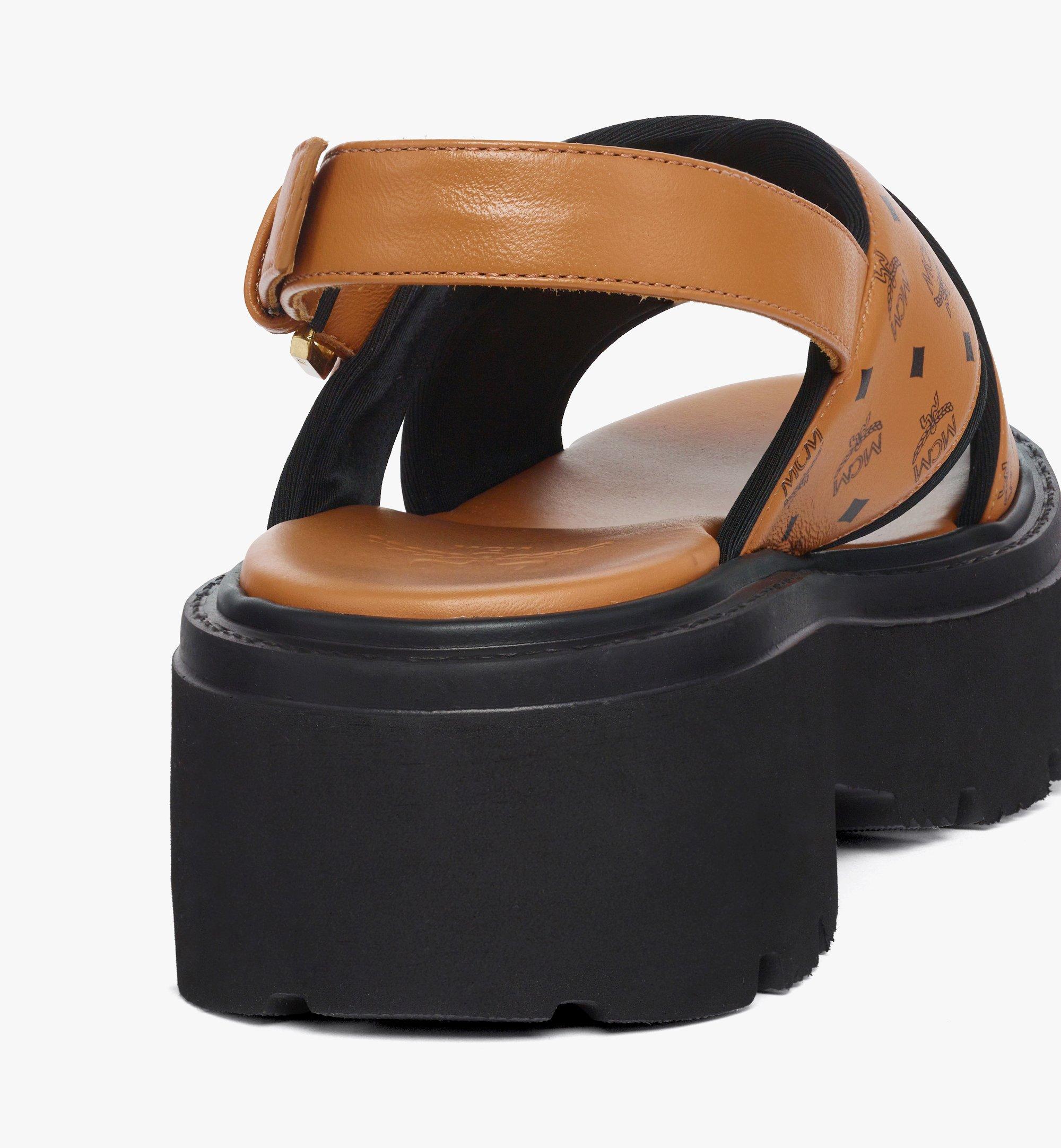 MCM Monogram Platform Sandals in Lambskin Cognac MESGAMM06CO038 Alternate View 2