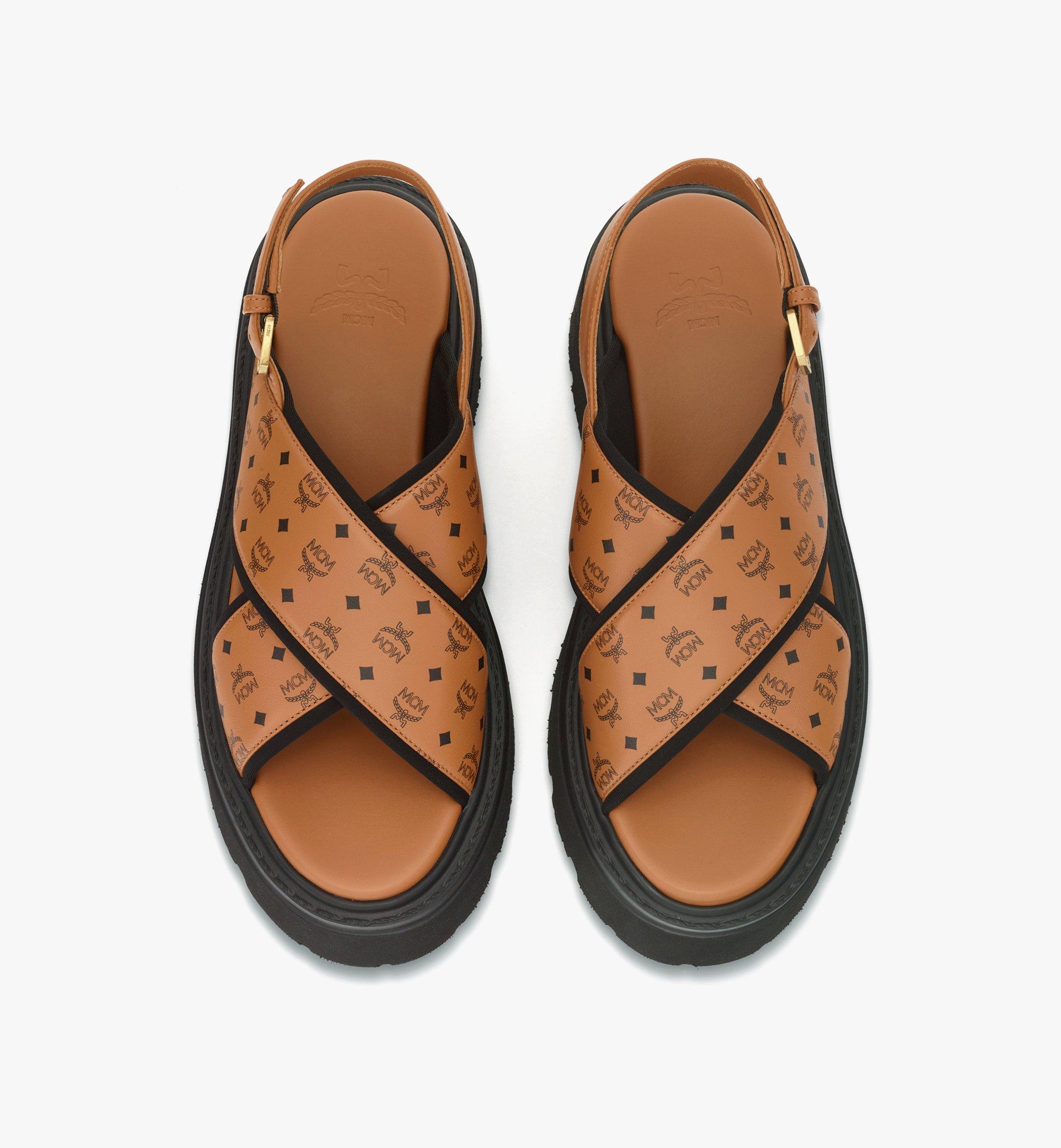 MCM Monogram Platform Sandals in Lambskin Cognac MESGAMM06CO038 Alternate View 4