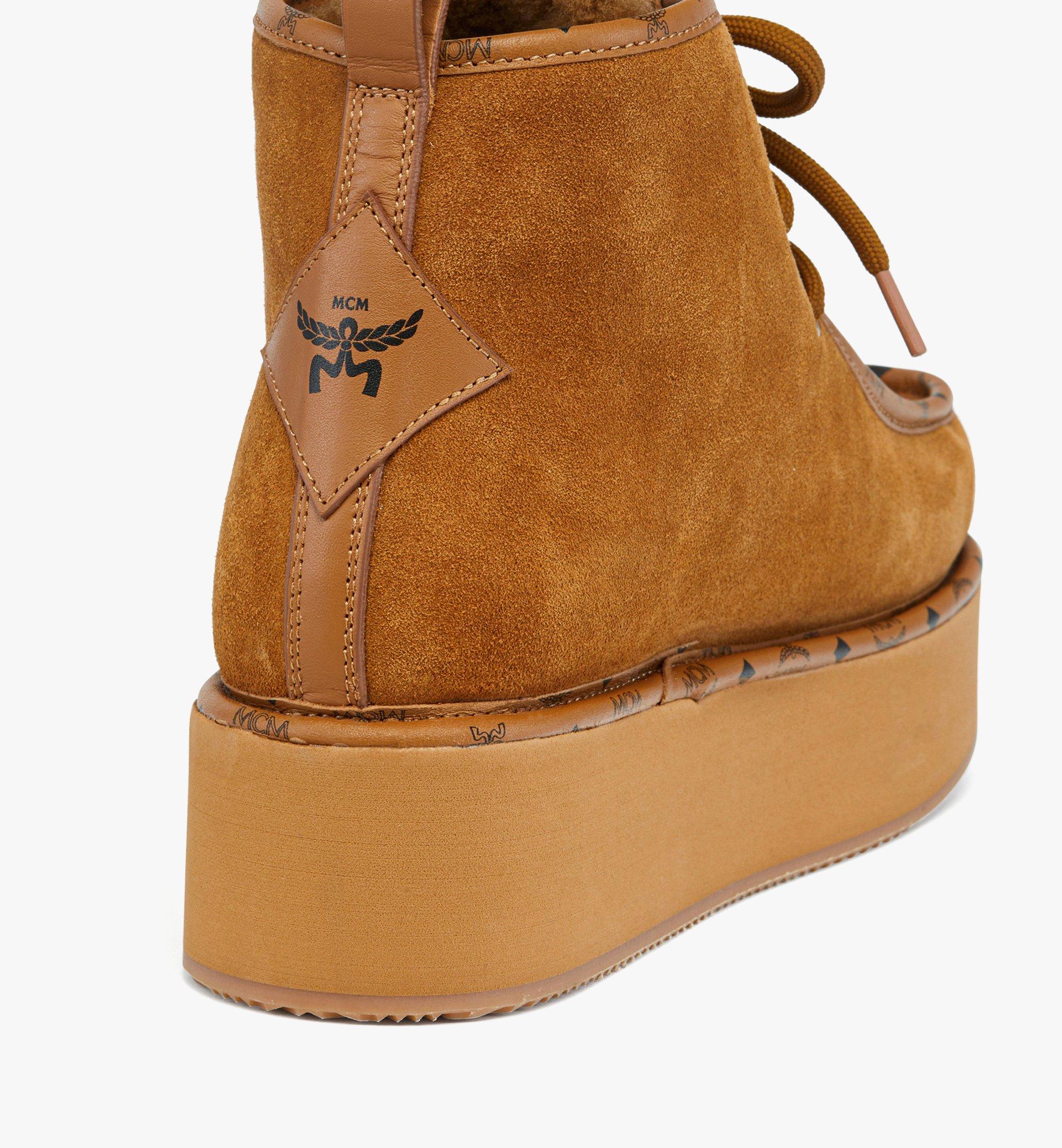 MCM Platform Boots in Calfskin Suede Leather Cognac MESGSMM01CO036 Alternate View 2