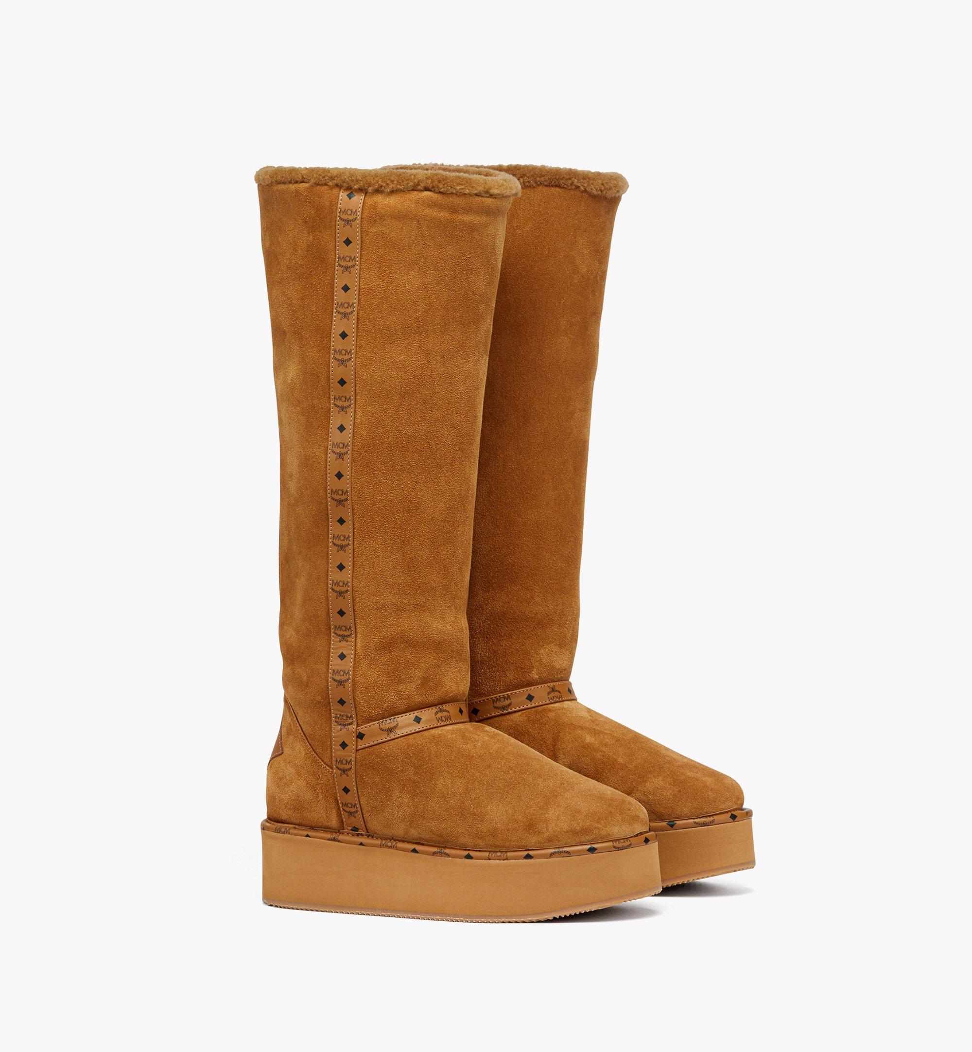Mcm Boots In Calfskin Suede Leather In Brown