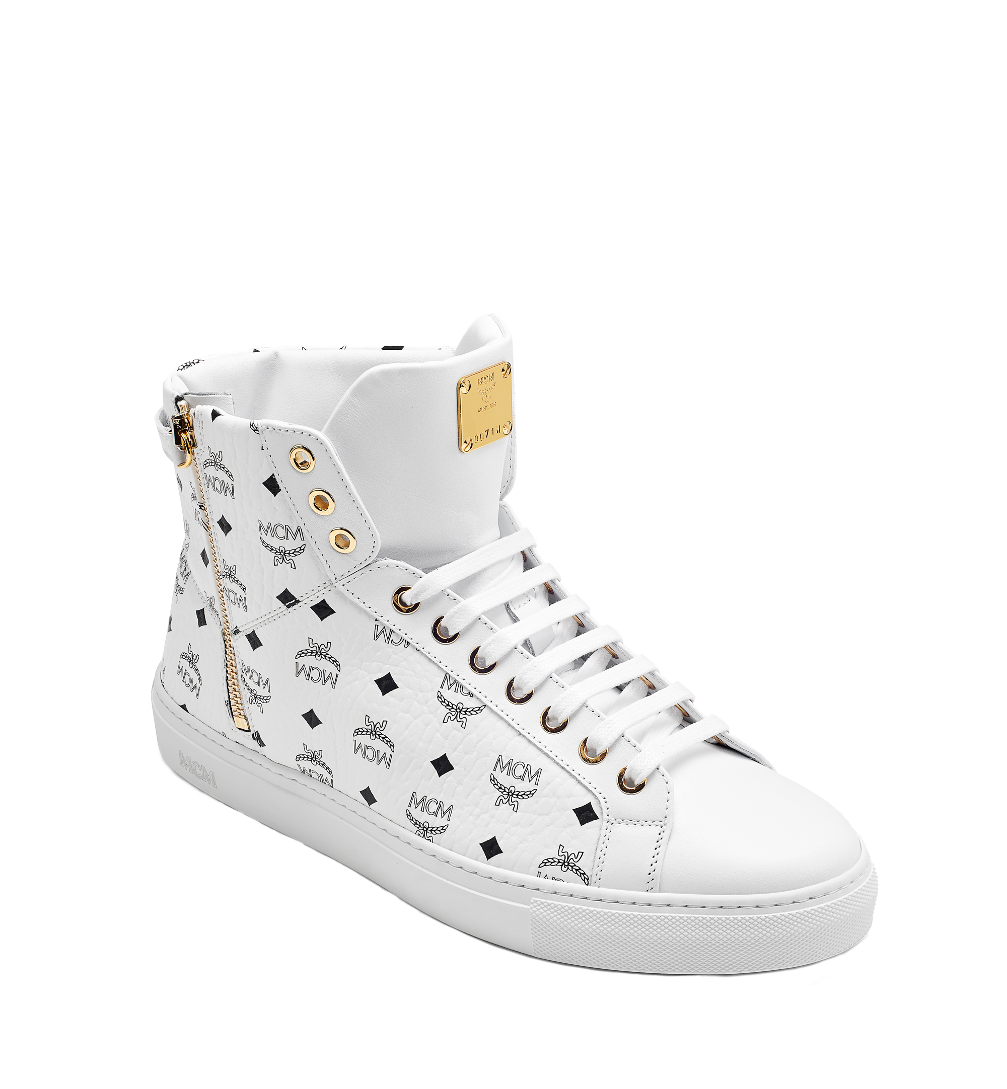 MCM Baskets montantes Turnlock en Visetos pour homme White MEX7AMM02WT046 Plus de photos 1