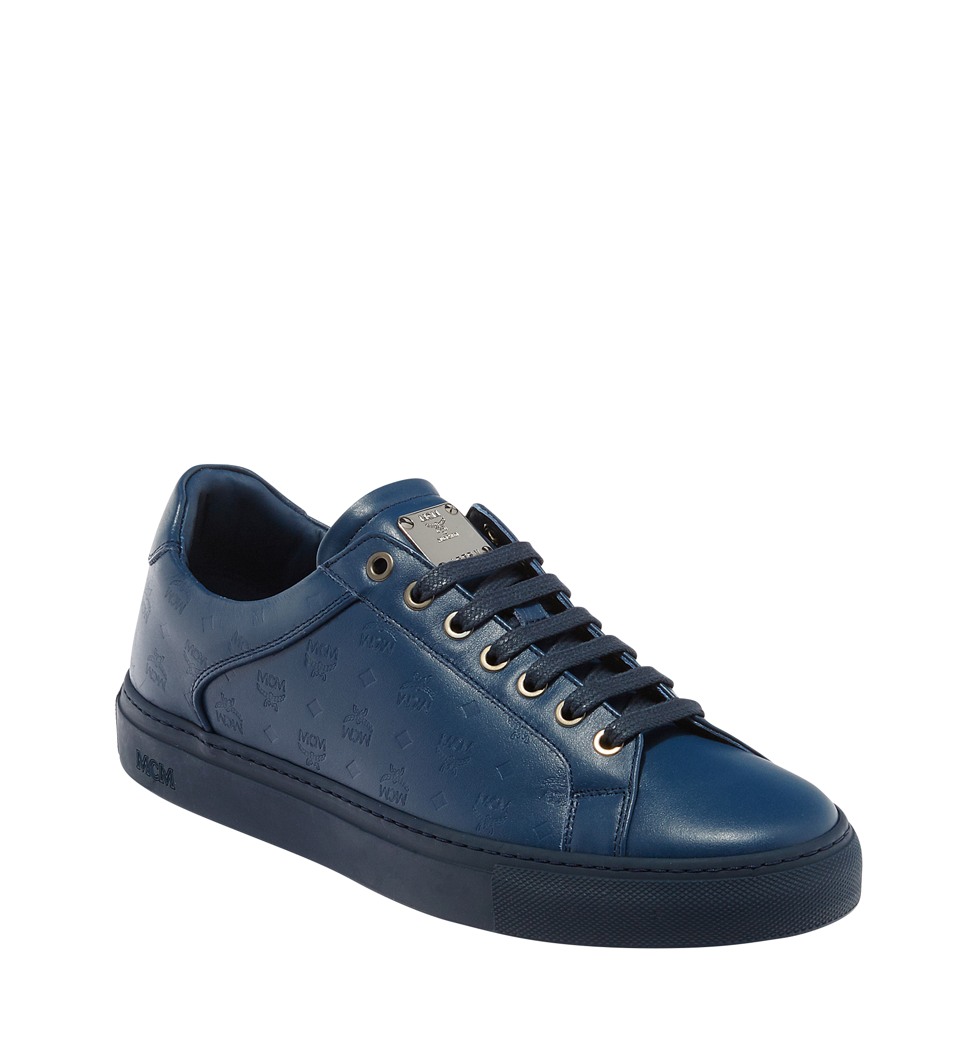 MCM Men's Low Top Classic Sneakers in Monogram Leather Navy MEX7AMM09VY045 Alternate View 1