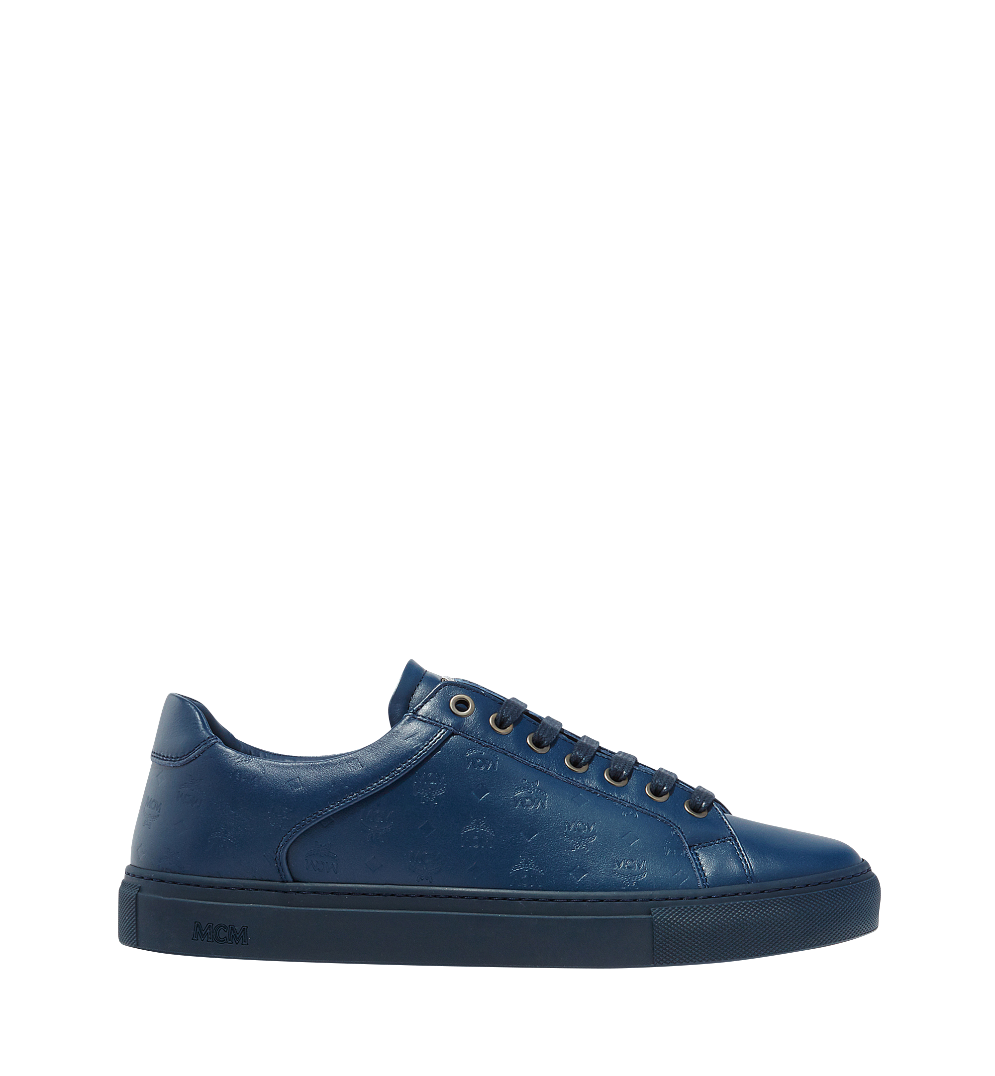 MCM Men's Low Top Classic Sneakers in Monogram Leather Navy MEX7AMM09VY045 Alternate View 2