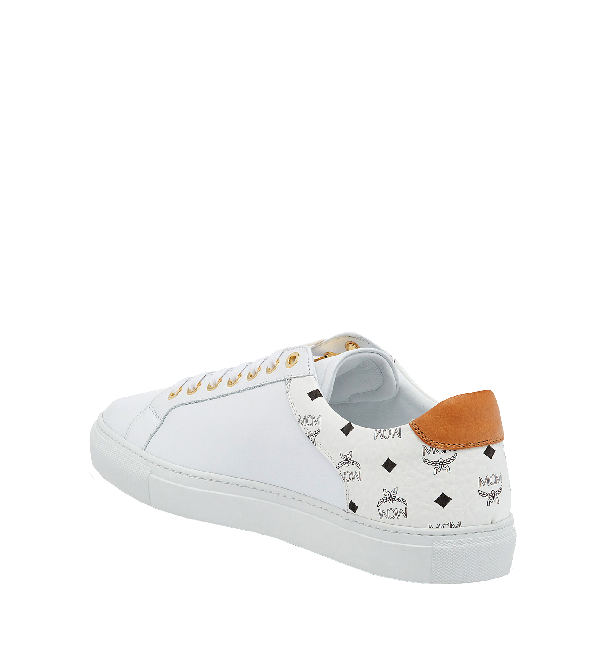 MCM Men's Low Top Classic Sneakers in Leather White MEX7S2I03WT046 Alternate View 1