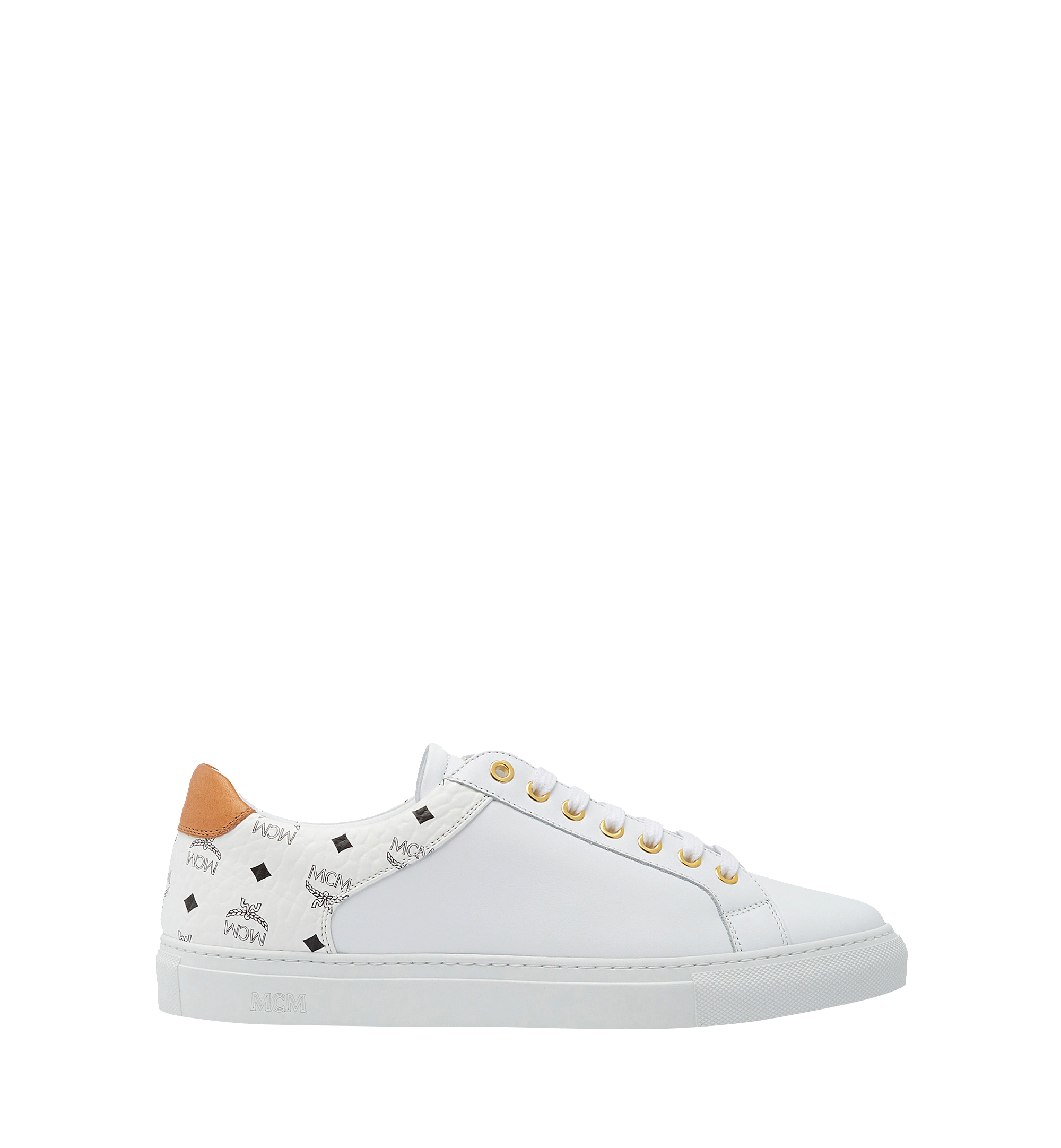 MCM Men's Low Top Classic Sneakers in Leather White MEX7S2I03WT046 Alternate View 2