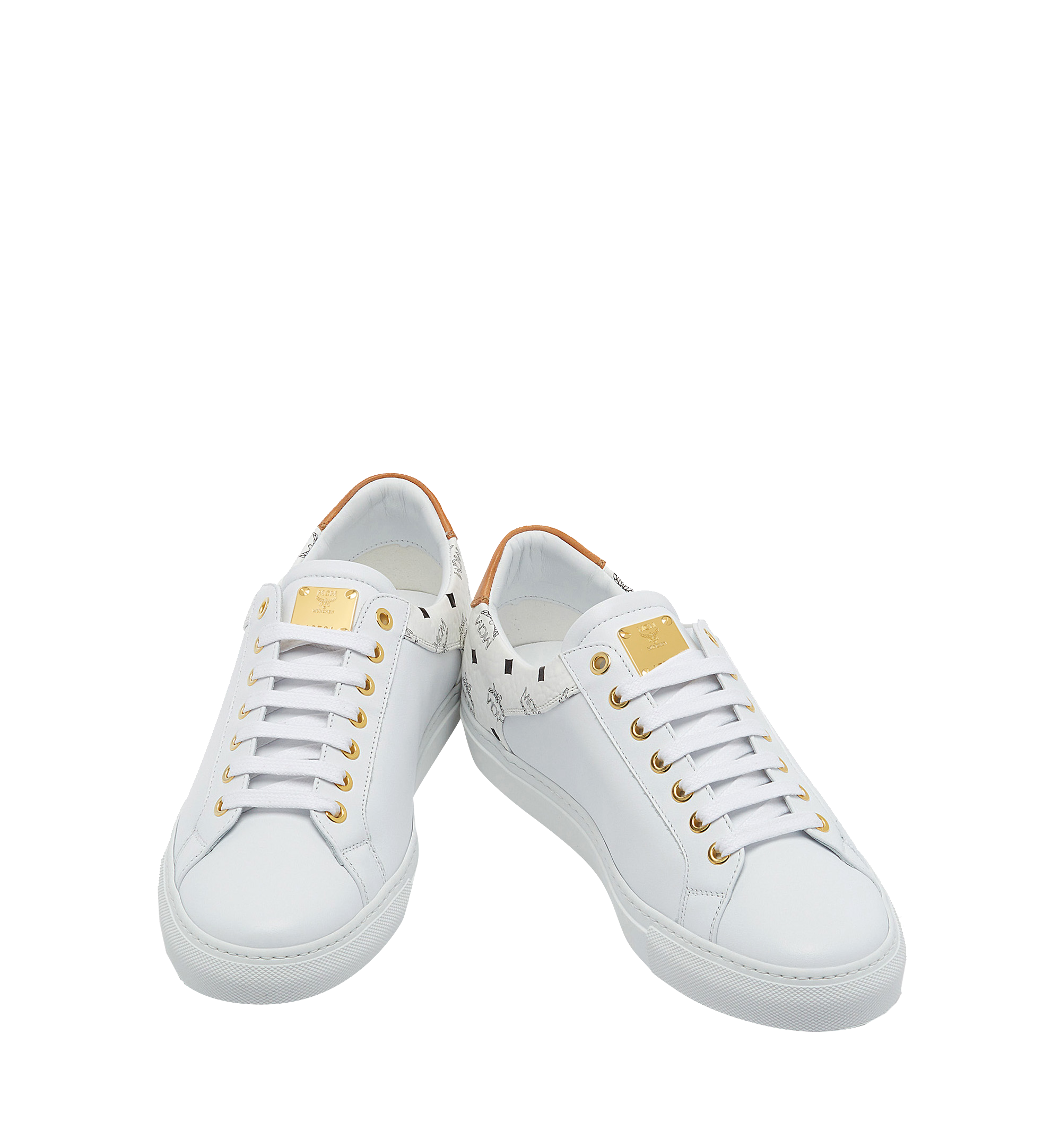 MCM Men's Low Top Classic Sneakers in Leather White MEX7S2I03WT046 Alternate View 3