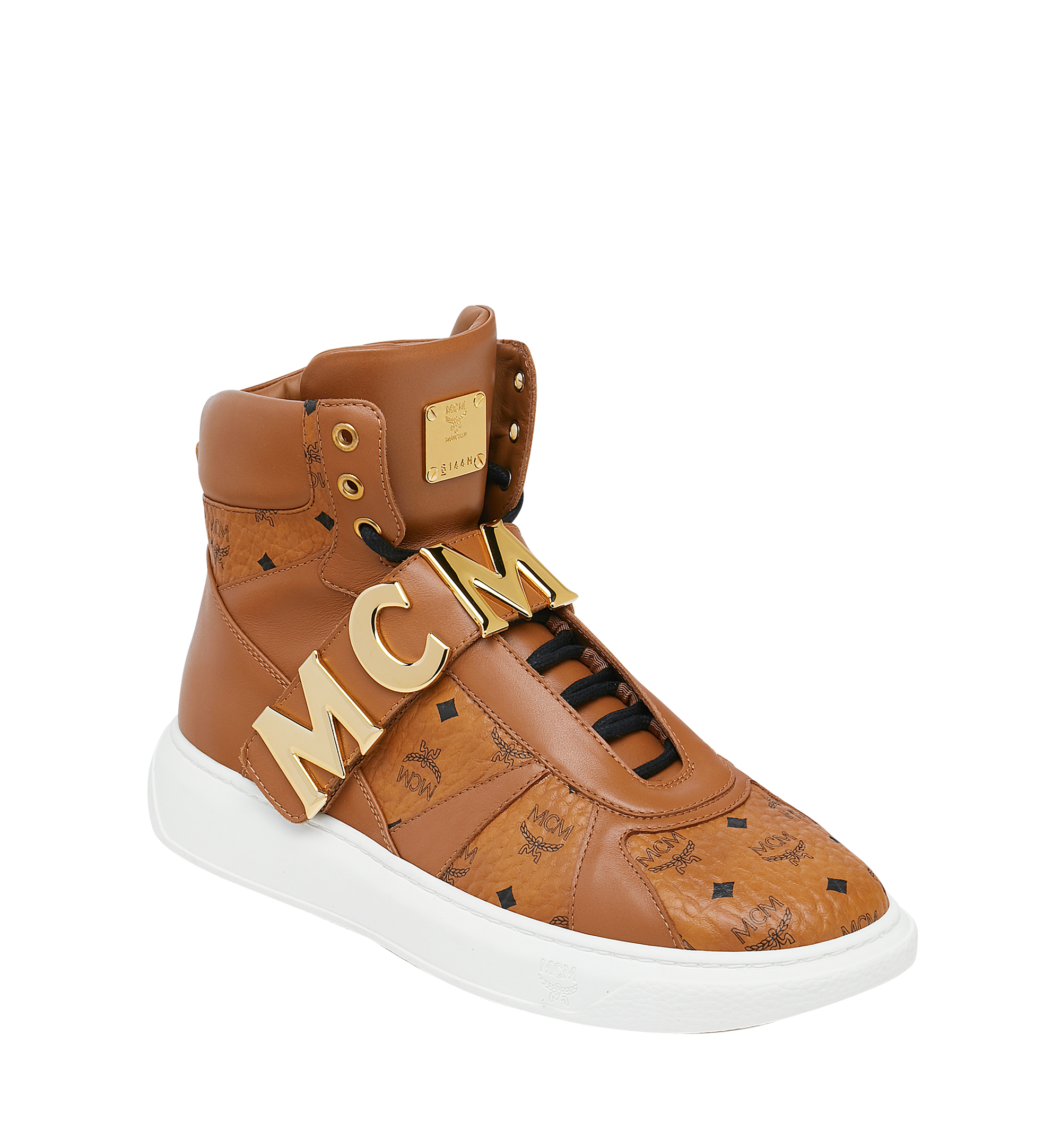 41 Men's High Top MCM Letter Sneakers in Visetos Cognac | MCM® US