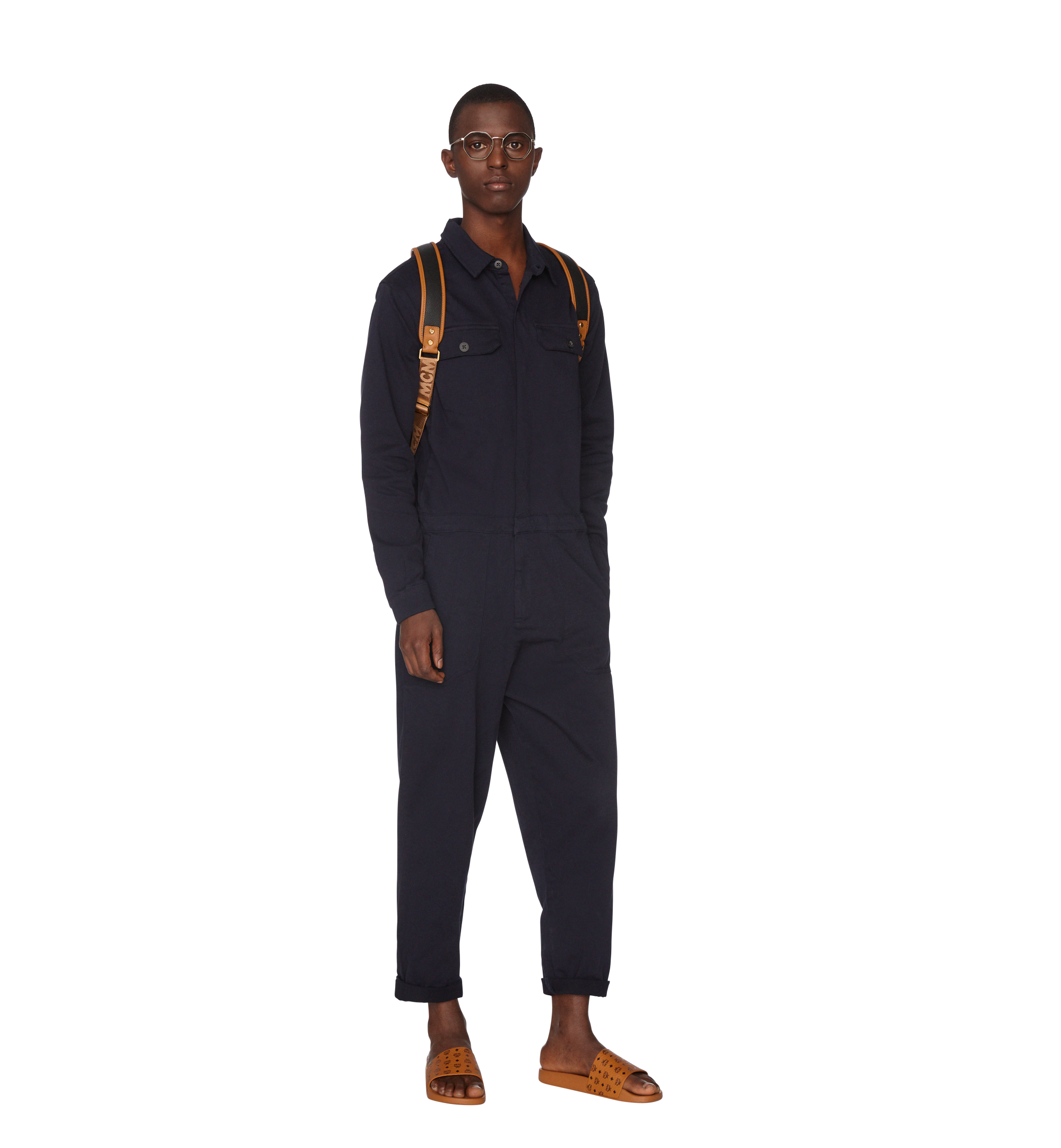 mcm monogram print rubber slides