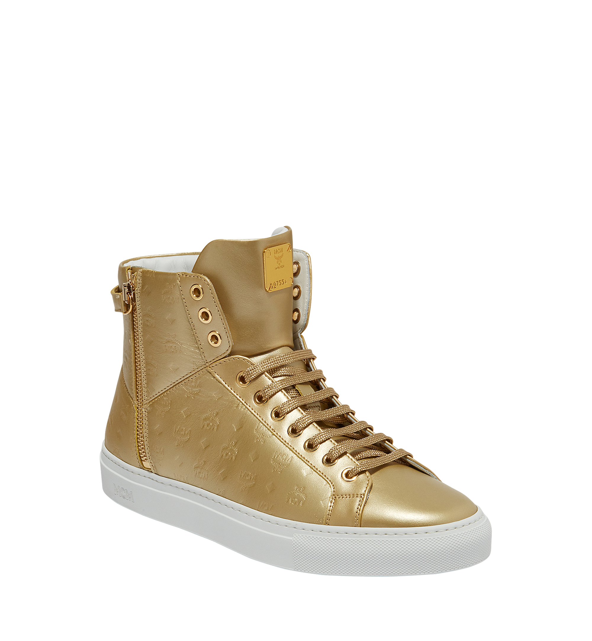 MCM Baskets montantes Turnlock en cuir monogrammé pour homme Gold MEX8SMM06DB045 Plus de photos 1