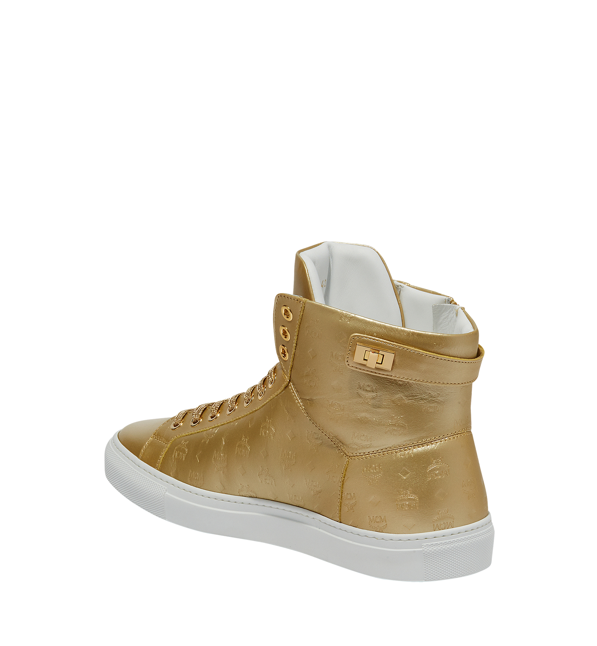 MCM Baskets montantes Turnlock en cuir monogrammé pour homme Gold MEX8SMM06DB045 Plus de photos 1