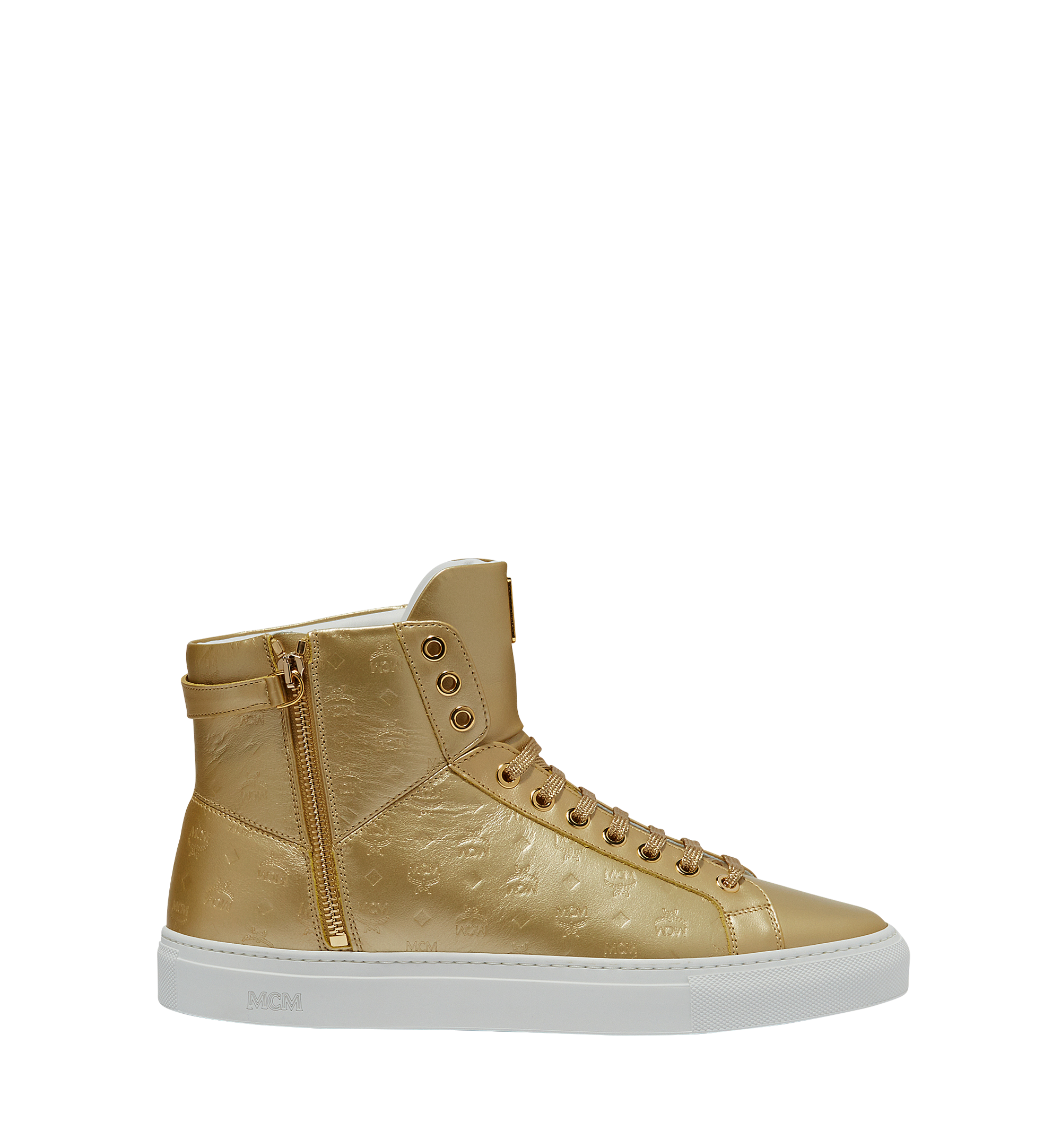 MCM Baskets montantes Turnlock en cuir monogrammé pour homme Gold MEX8SMM06DB046 Plus de photos 2