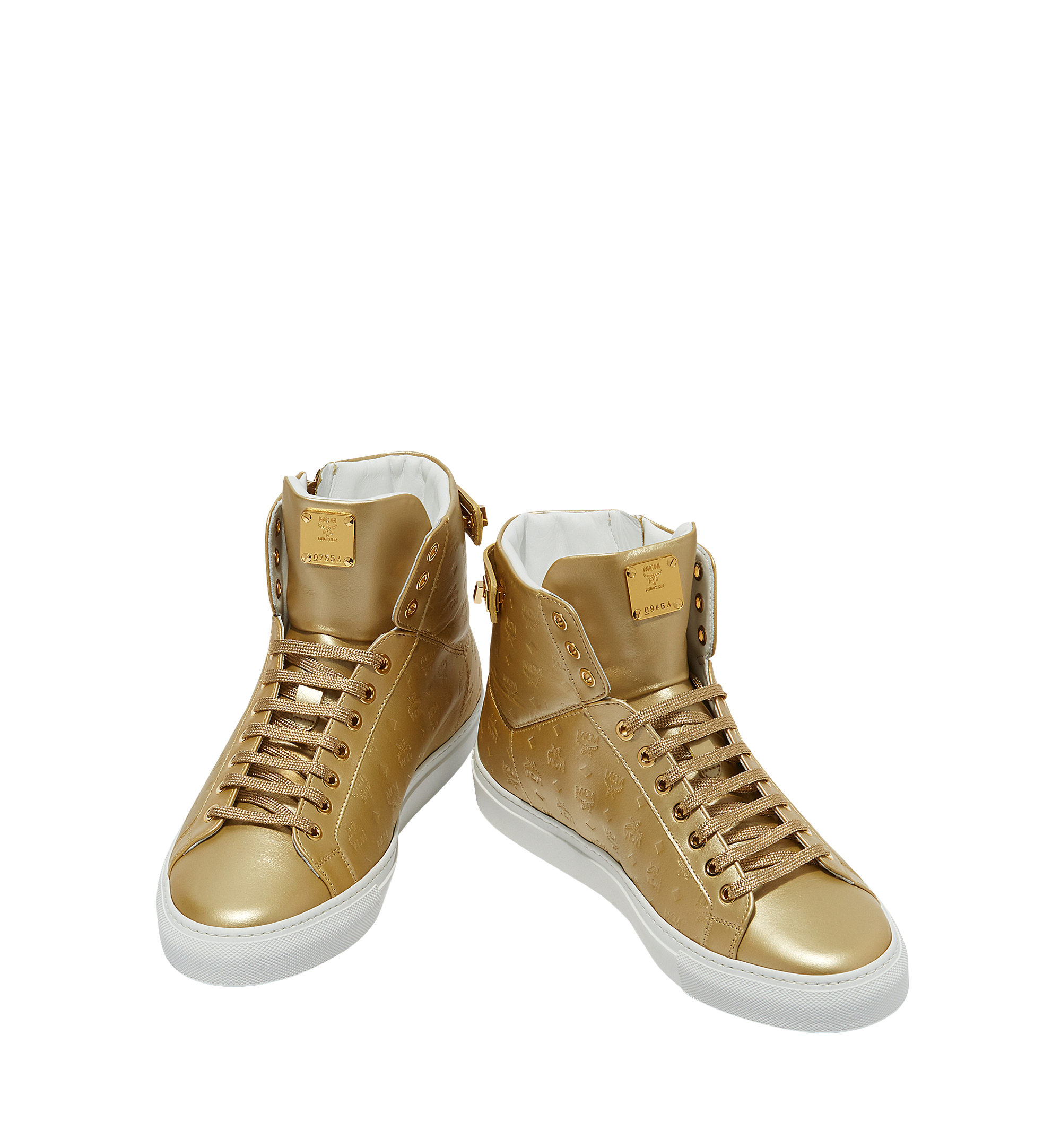 MCM Baskets montantes Turnlock en cuir monogrammé pour homme Gold MEX8SMM06DB046 Plus de photos 3