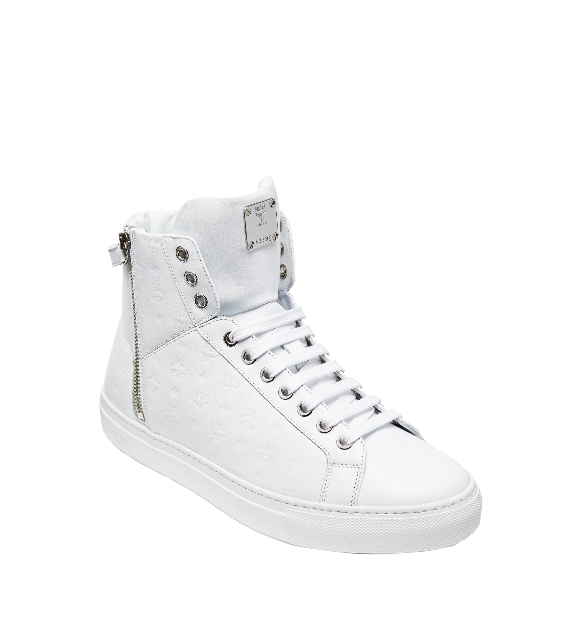 MCM Baskets montantes Turnlock en cuir monogrammé pour homme White MEX8SMM06WT046 Plus de photos 1