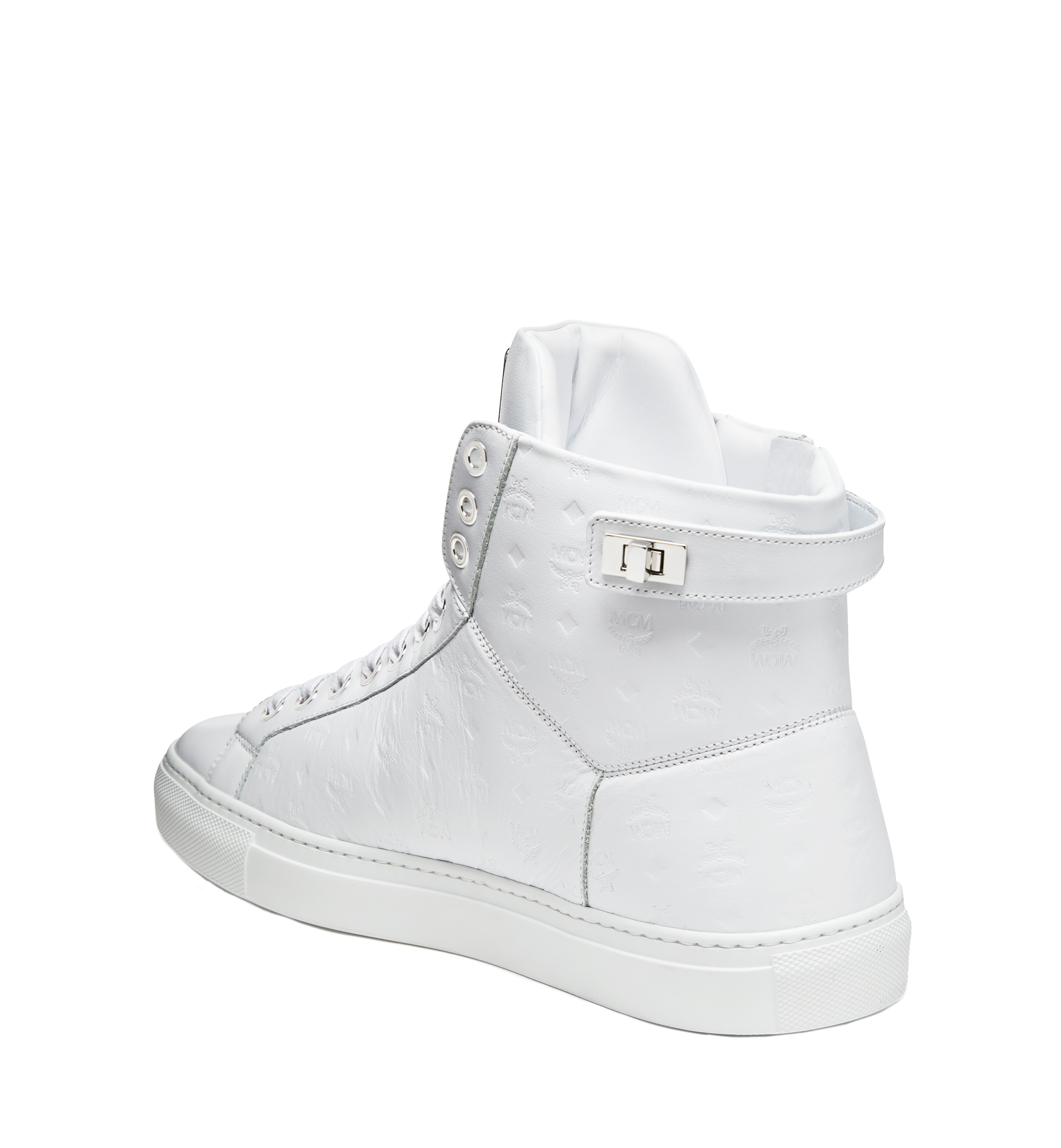 MCM Baskets montantes Turnlock en cuir monogrammé pour homme White MEX8SMM06WT046 Plus de photos 1