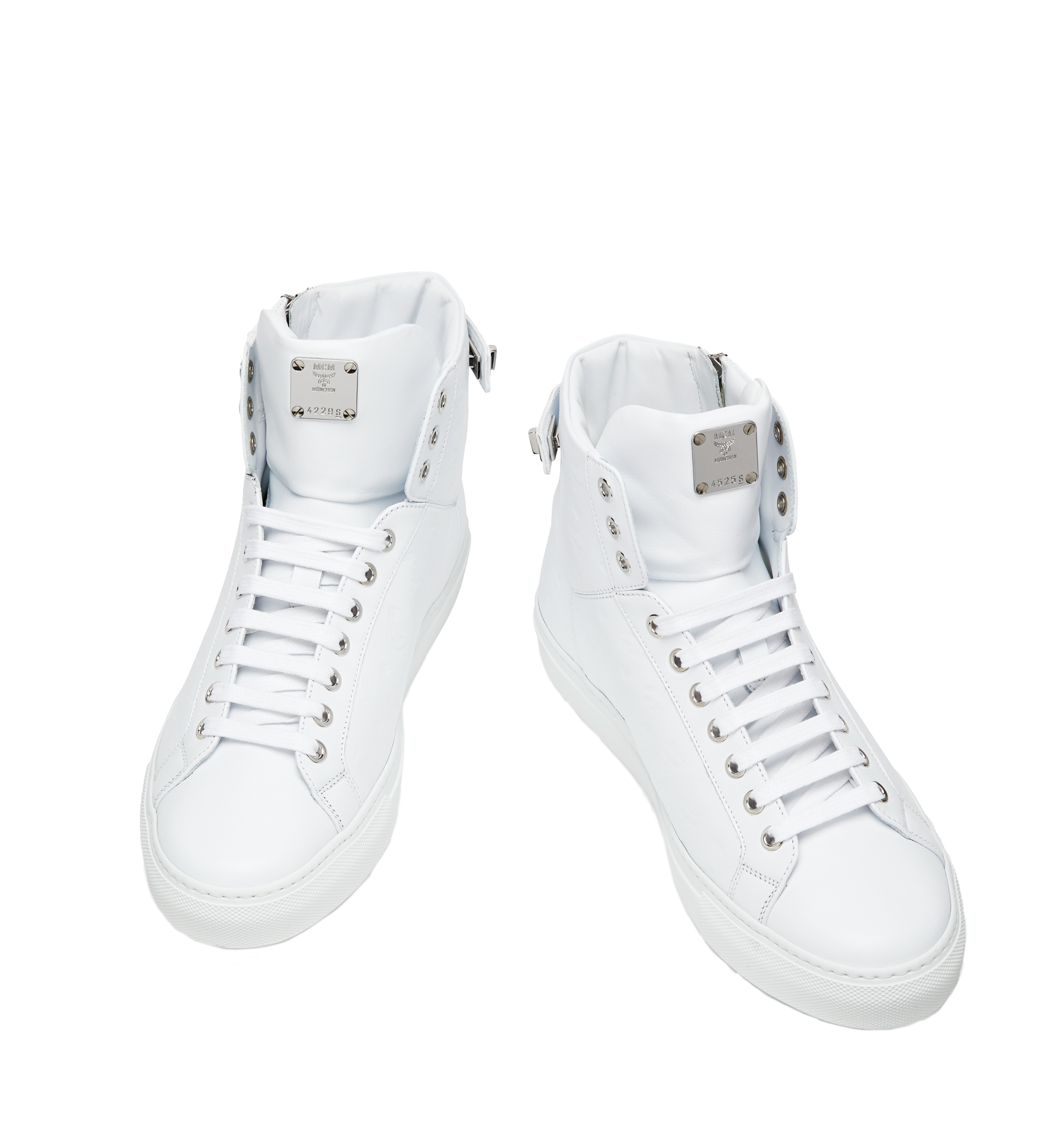 MCM Baskets montantes Turnlock en cuir monogrammé pour homme White MEX8SMM06WT046 Plus de photos 4