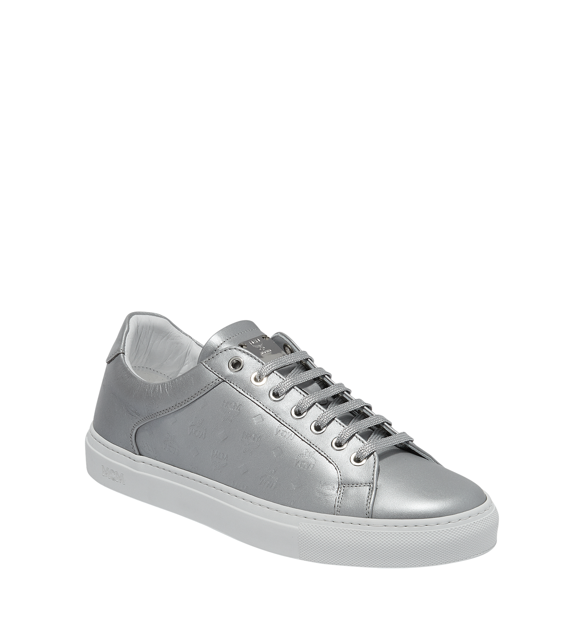 MCM Men's Low Top Classic Sneakers in Monogram Leather Silver MEX8SMM09SV046 Alternate View 1