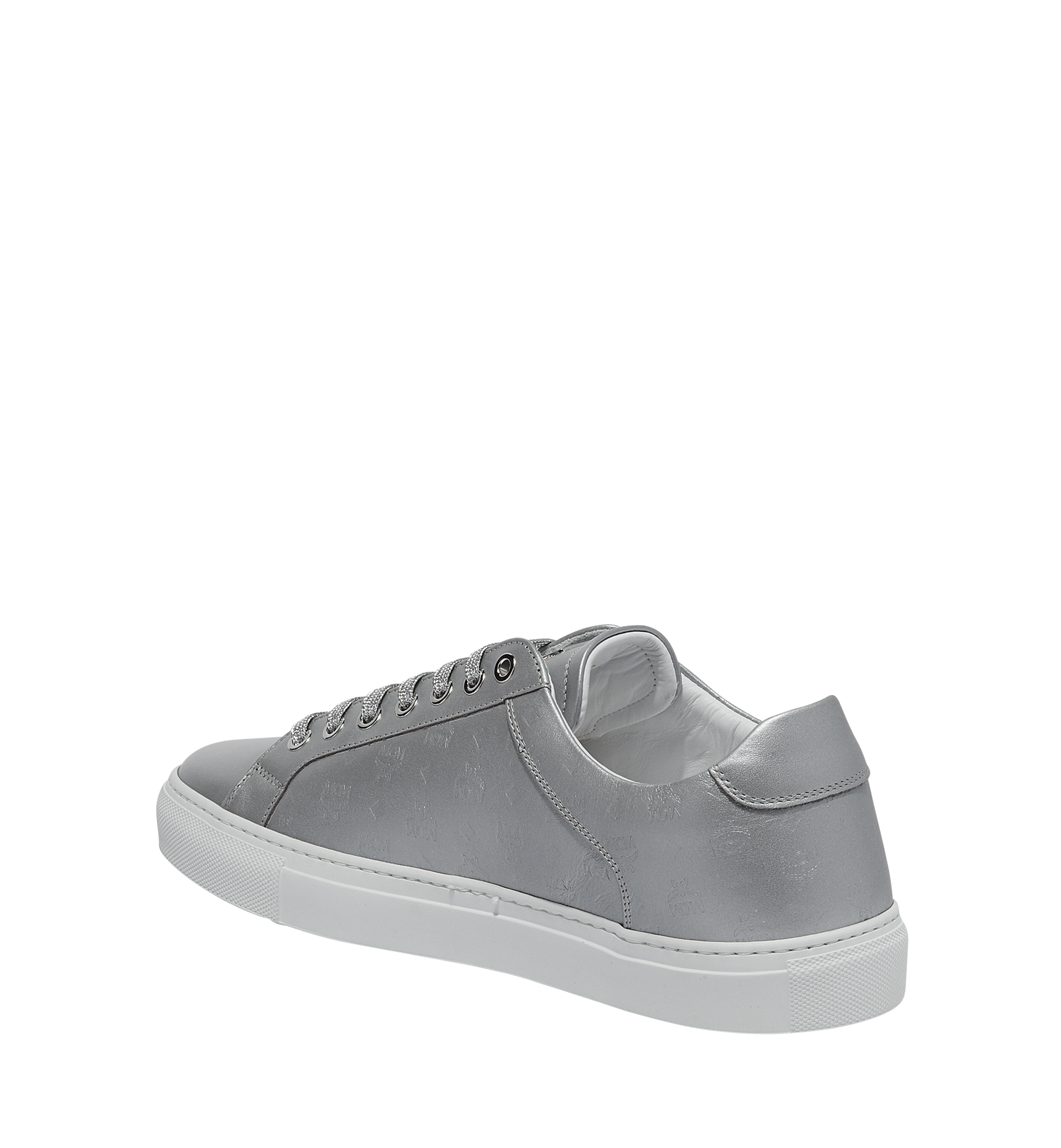 MCM Men's Low Top Classic Sneakers in Monogram Leather Silver MEX8SMM09SV046 Alternate View 1