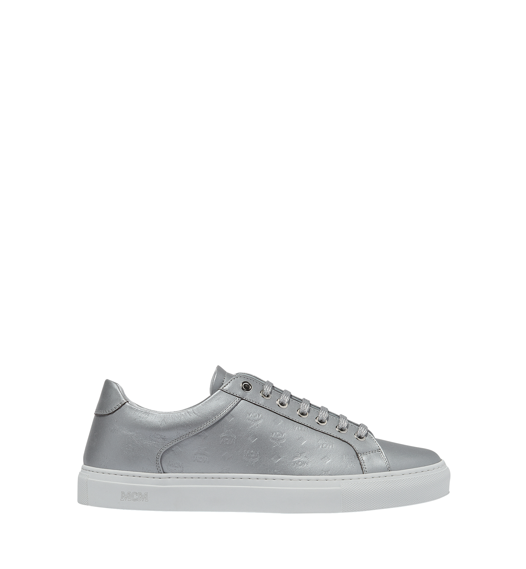 MCM Men's Low Top Classic Sneakers in Monogram Leather Silver MEX8SMM09SV046 Alternate View 2