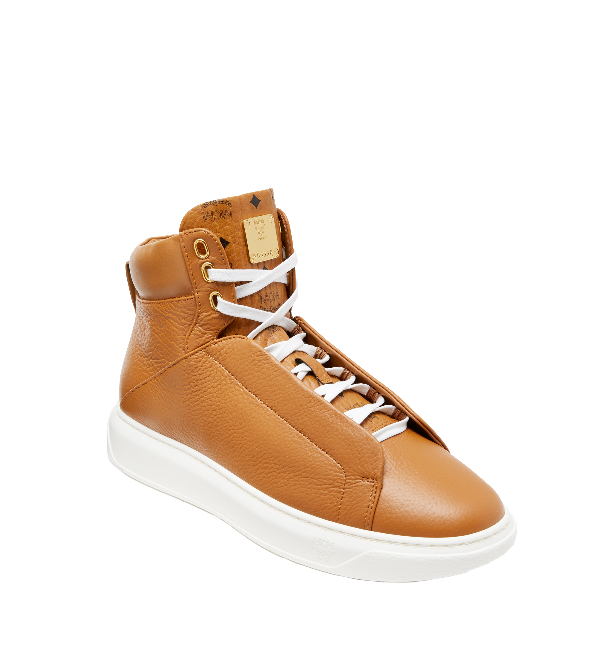 MCM Baskets montantes à semelle diamants en cuir pour homme Cognac MEX8SMM20CO046 Plus de photos 1