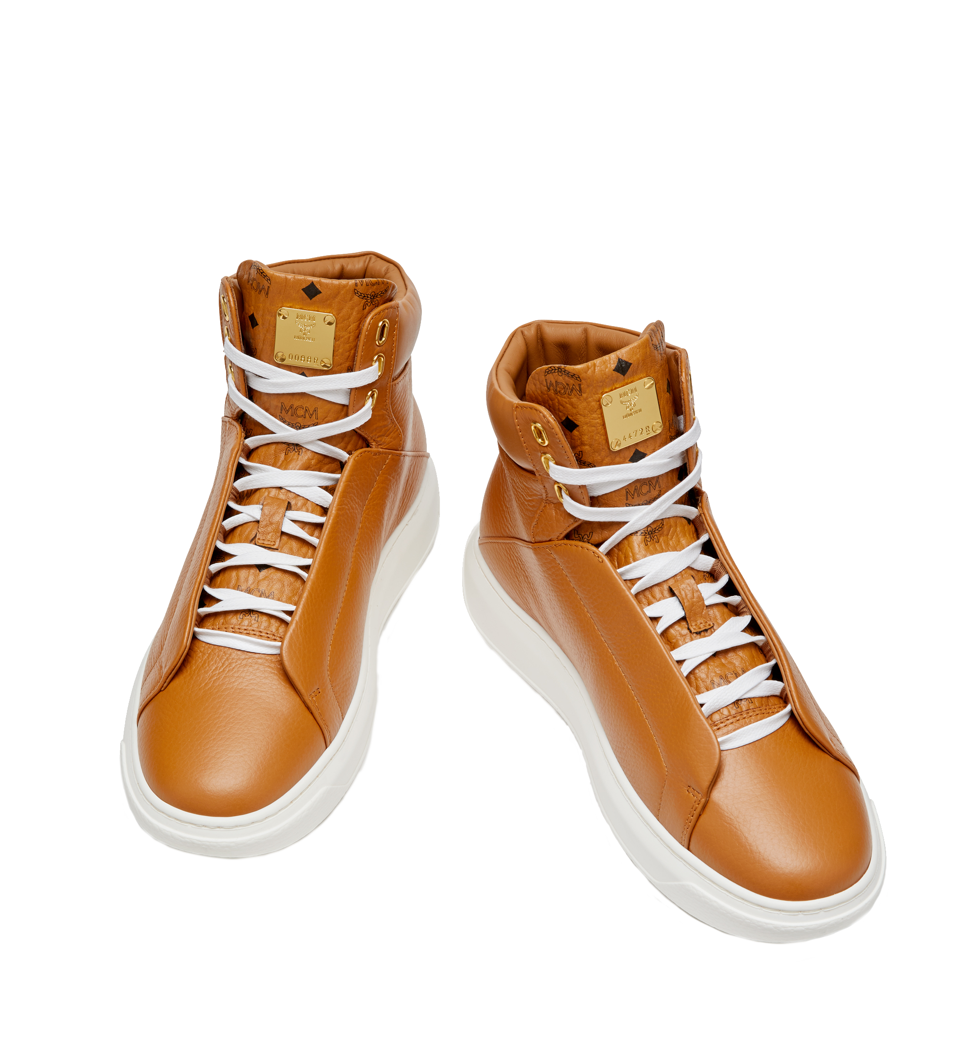 MCM Baskets montantes à semelle diamants en cuir pour homme Cognac MEX8SMM20CO046 Plus de photos 4