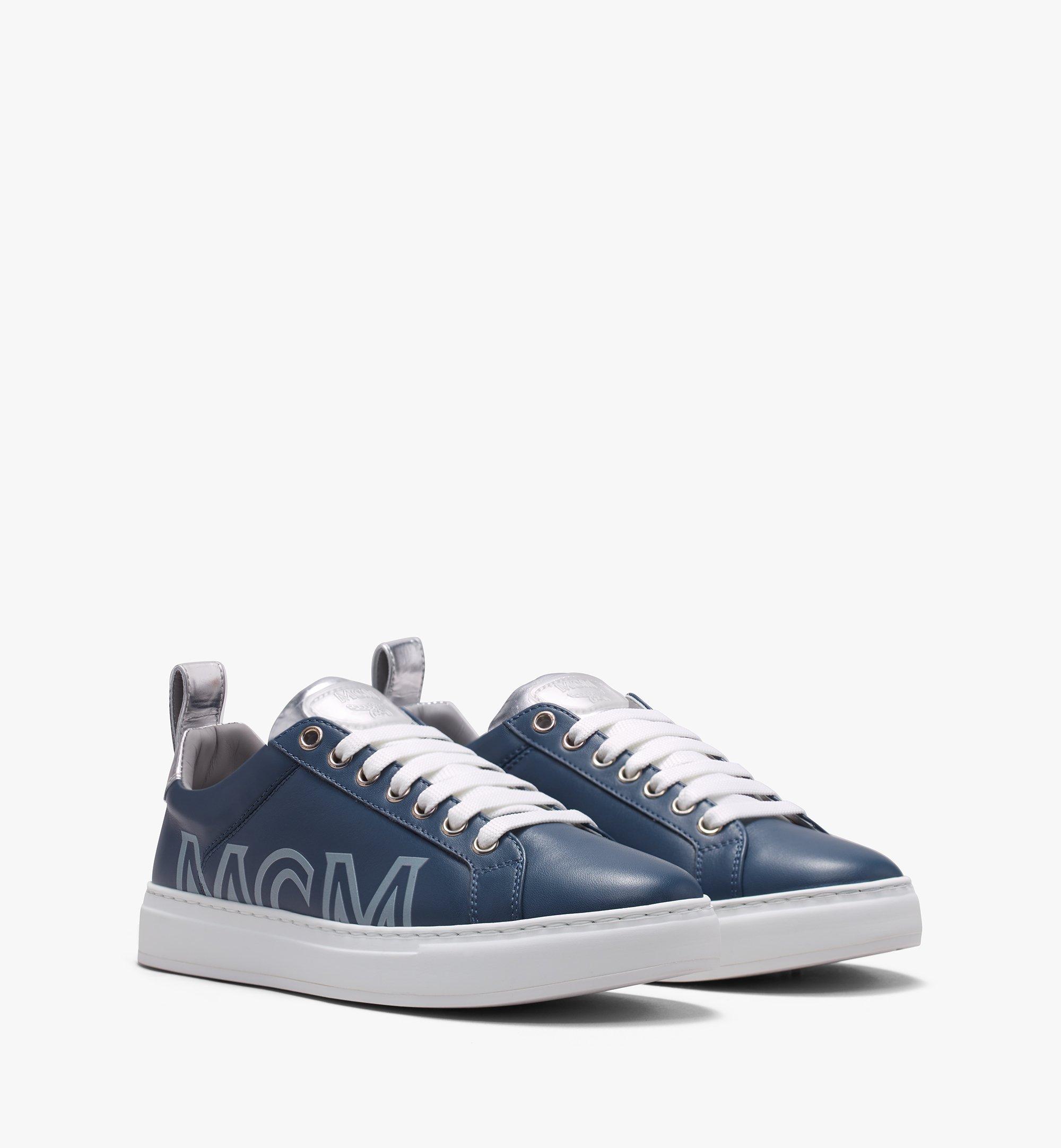Mcm Men's Low-top Logo Sneakers In Rubberized Leather In Estate Blue