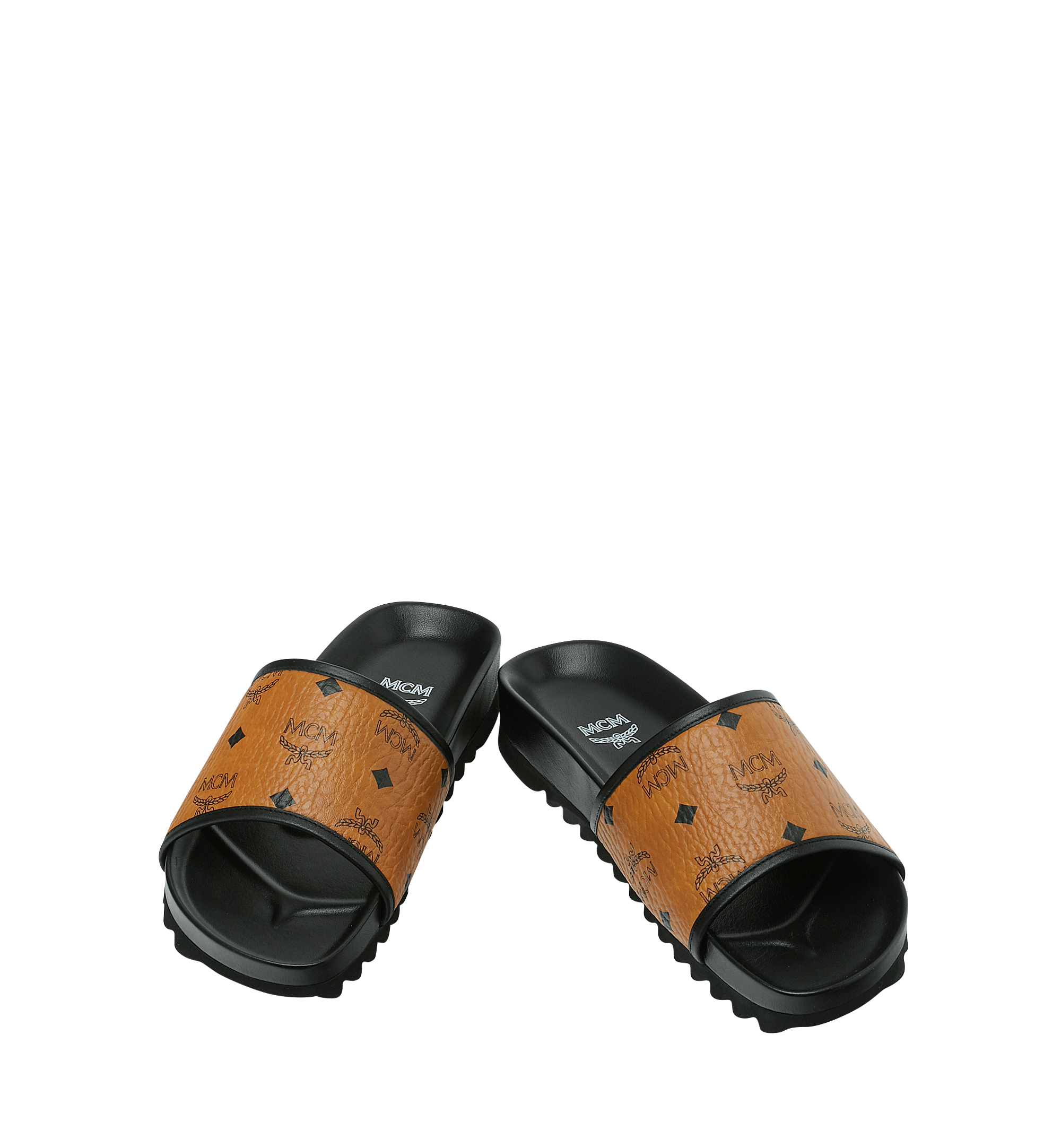 MCM Claquettes en Visetos pour homme Cognac MEX9S2K05CO043 Plus de photos 3