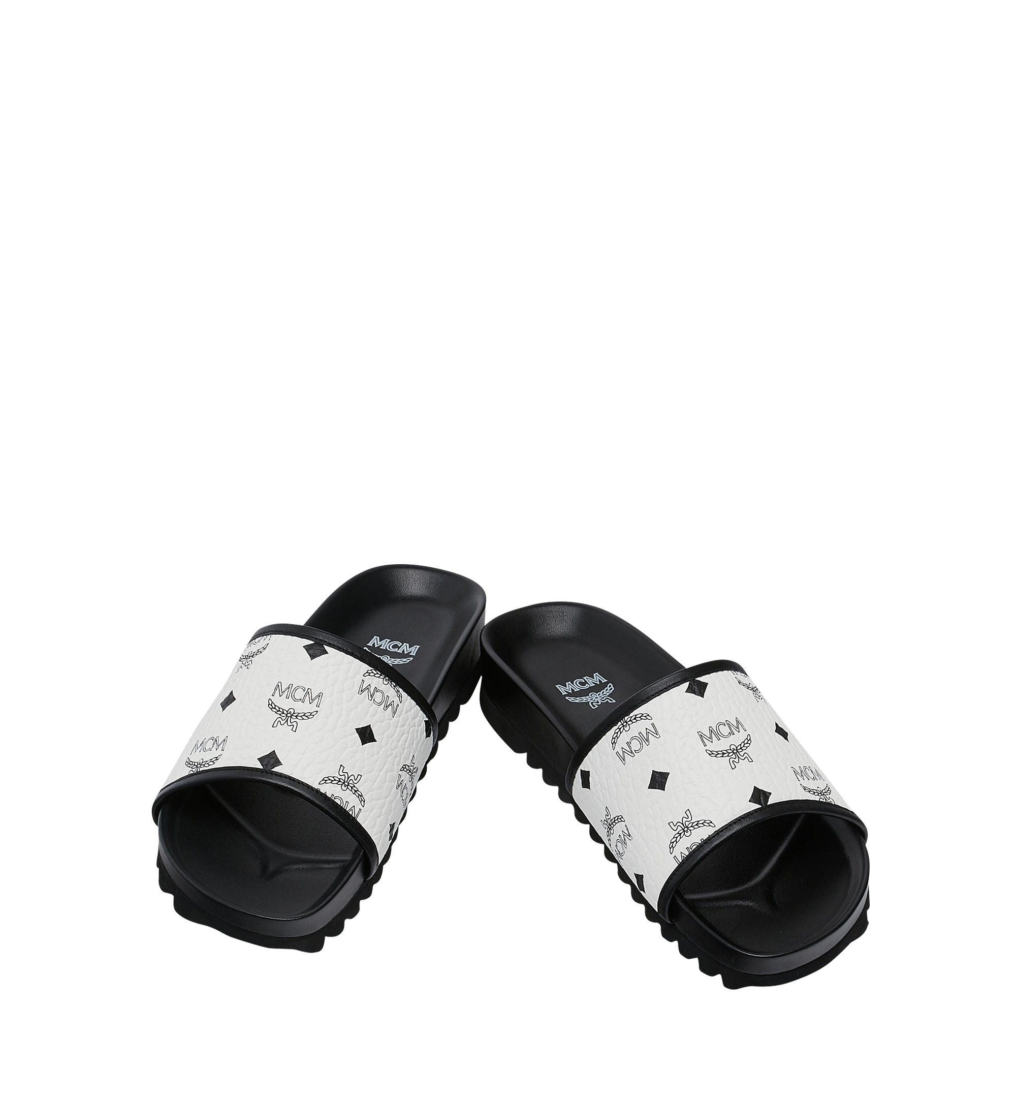 MCM Claquettes en Visetos pour homme White MEX9S2K05WT043 Plus de photos 3