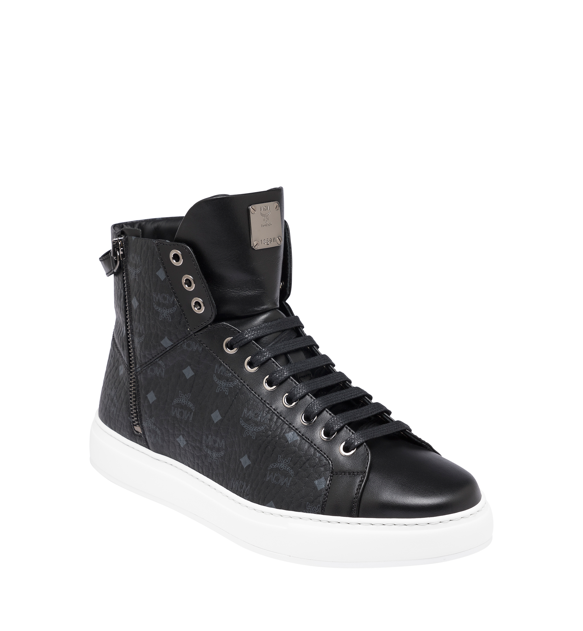 MCM Men's Classic High Top Sneakers in Visetos Black MEX9SMM02BK046 Alternate View 1